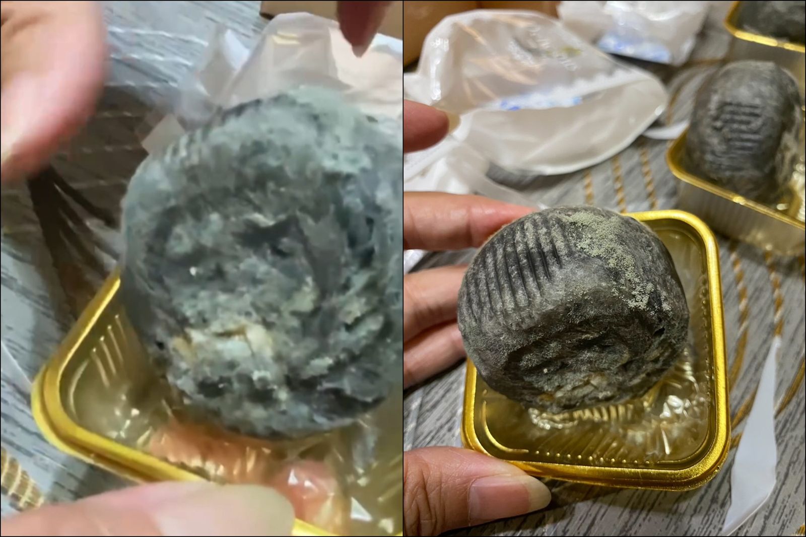 月餅開箱驚見「綠白斑+黑菌絲」!高雄名店竟辯稱「是竹炭絲」 衛生局出手了