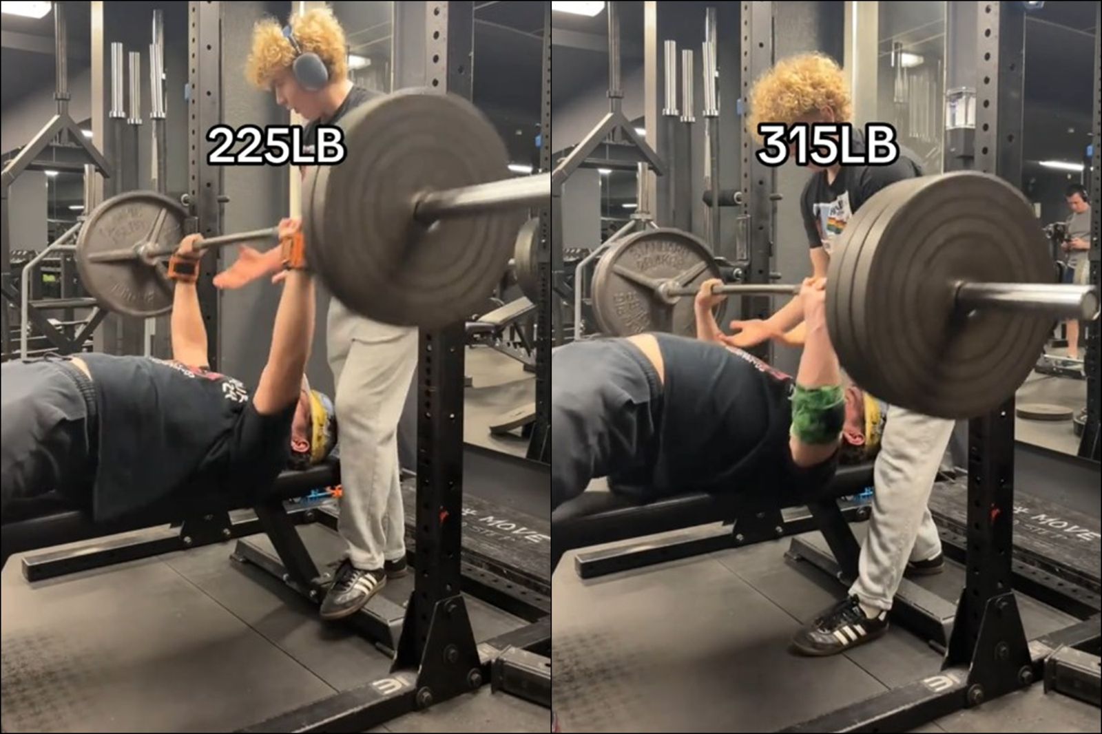 少年事前以其他重量的槓鈴熱身。圖/翻攝自Tik Tok/builtbyjaydenn