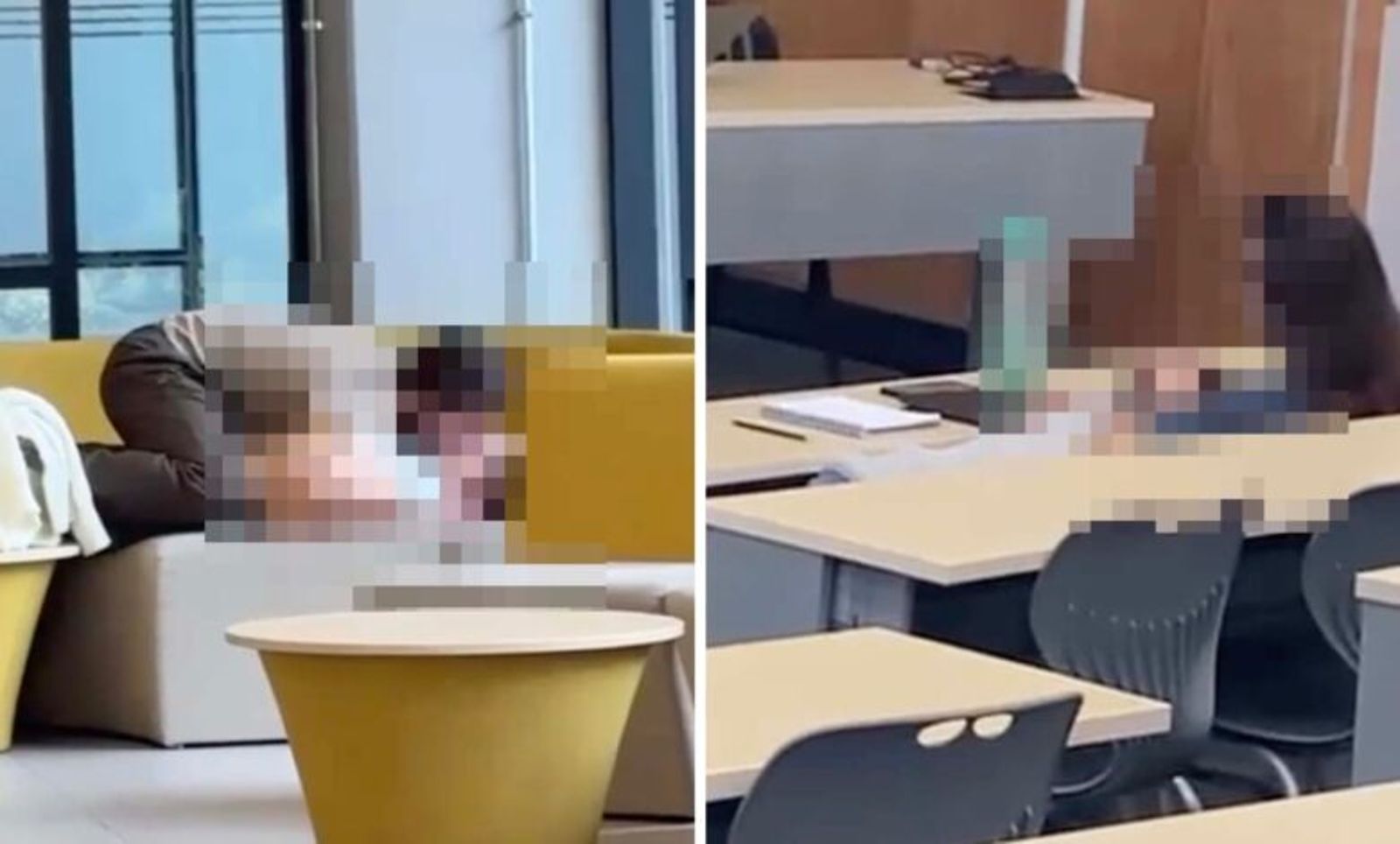 附近還有一名教授正在為學生解題,但這對情侶完全不為所動。翻自《Radio Contacto》