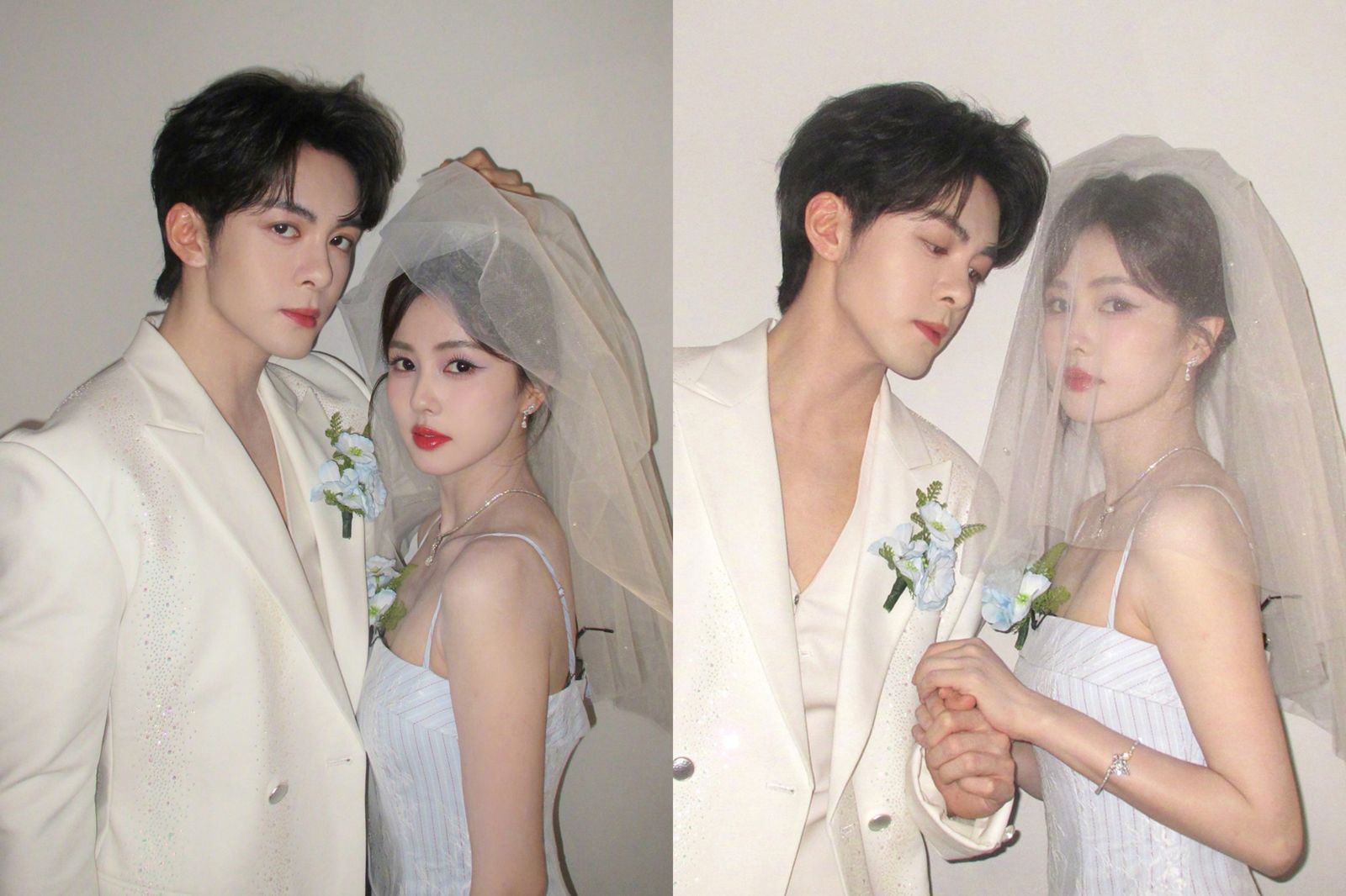 白鹿(右)、曾舜晞(左)拍攝婚紗照撫慰CP粉的心。翻攝微博