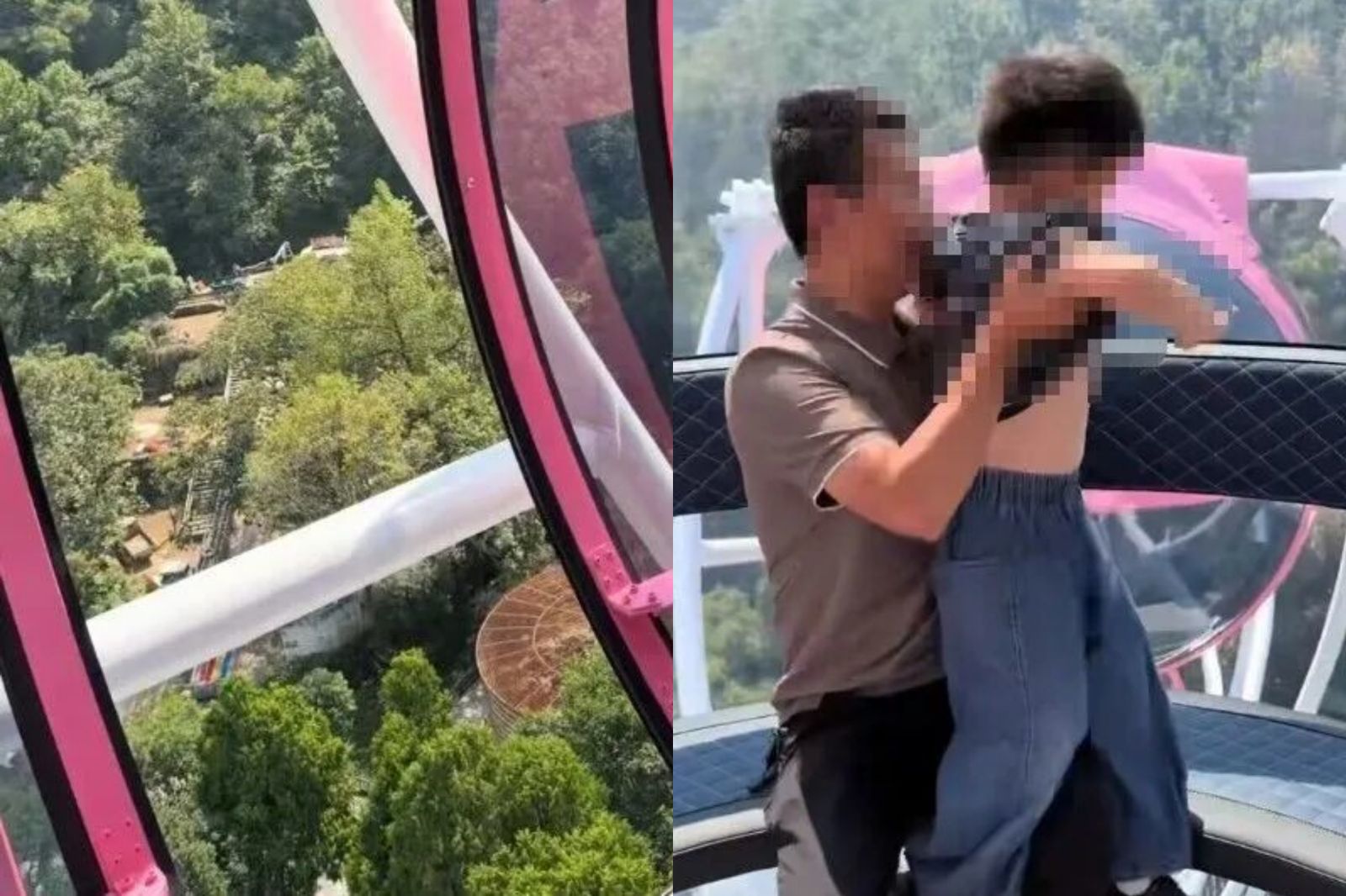 中國一對夫妻帶孩子搭摩天輪,但因工作人員疏忽,座艙門並未關上。圖/翻攝自網易新聞