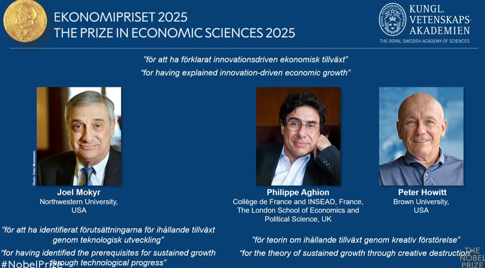 諾貝爾經濟學獎出爐 美英3學者享殊榮