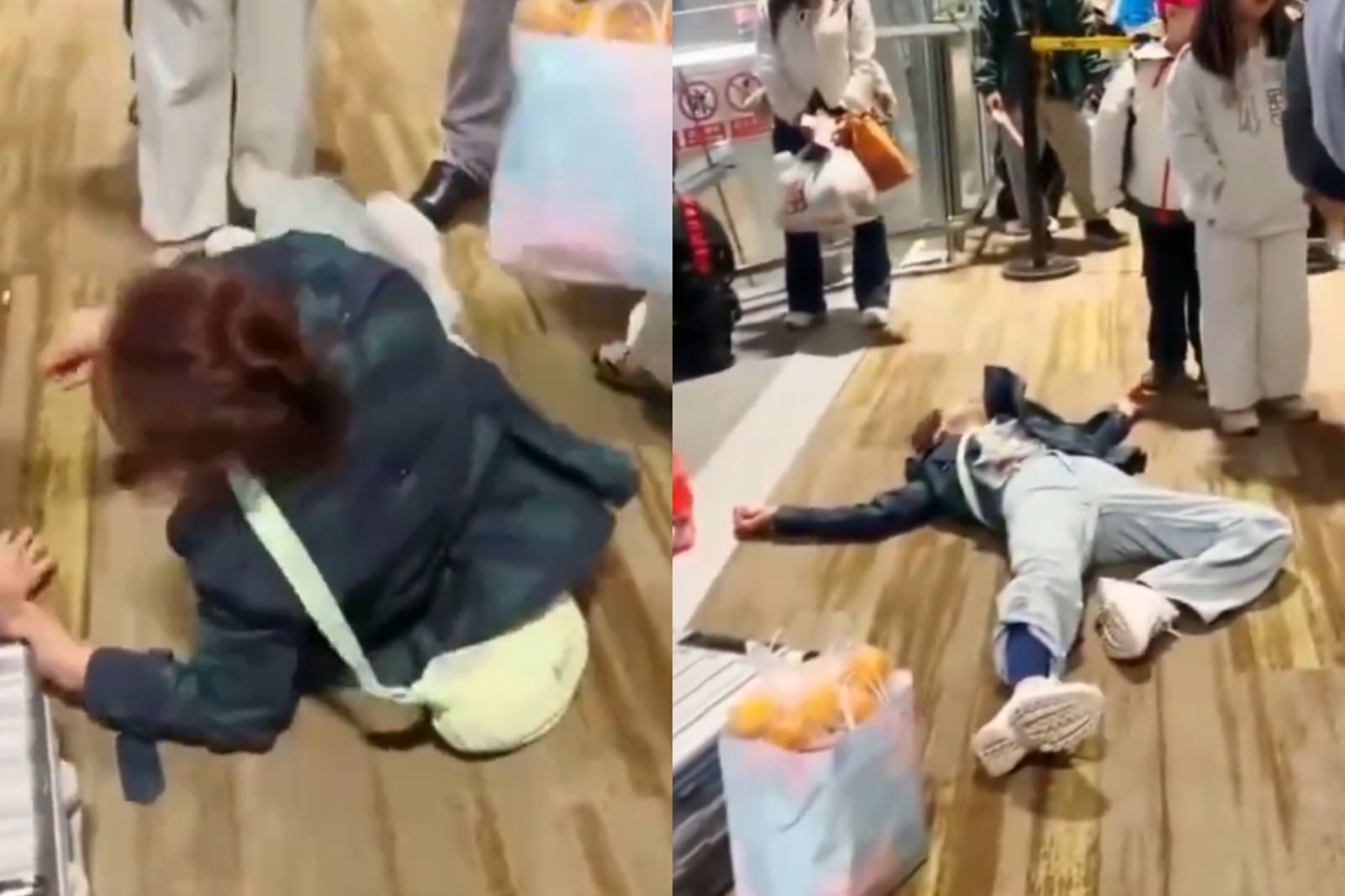 不想付託運費!中國大媽開大絕「躺地裝死」 女兒助陣猛踹地勤畫面曝