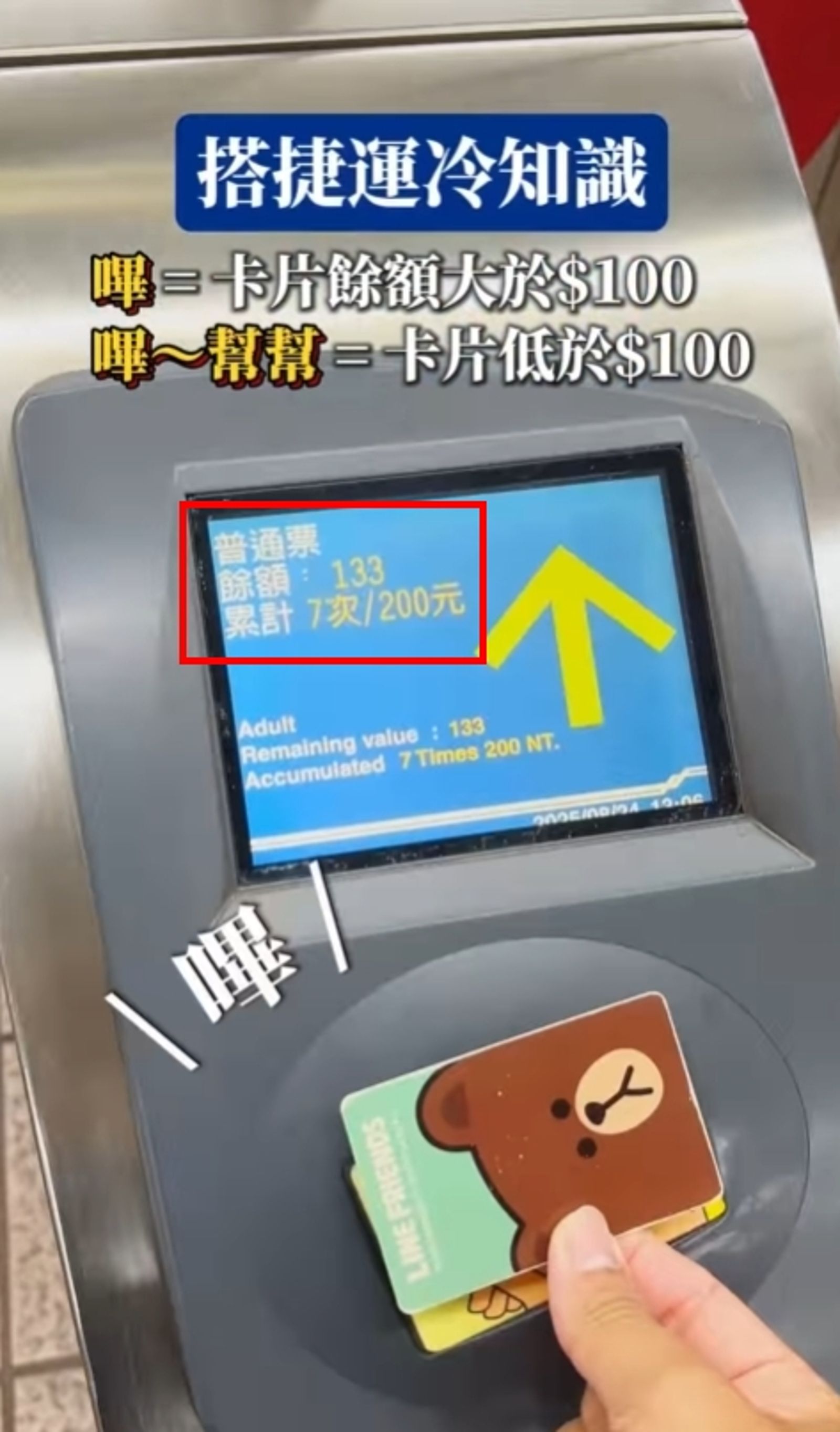 悠遊卡餘額大於100元，刷卡進站時只會出現「嗶」一聲。圖／翻攝自IG／assiduousz