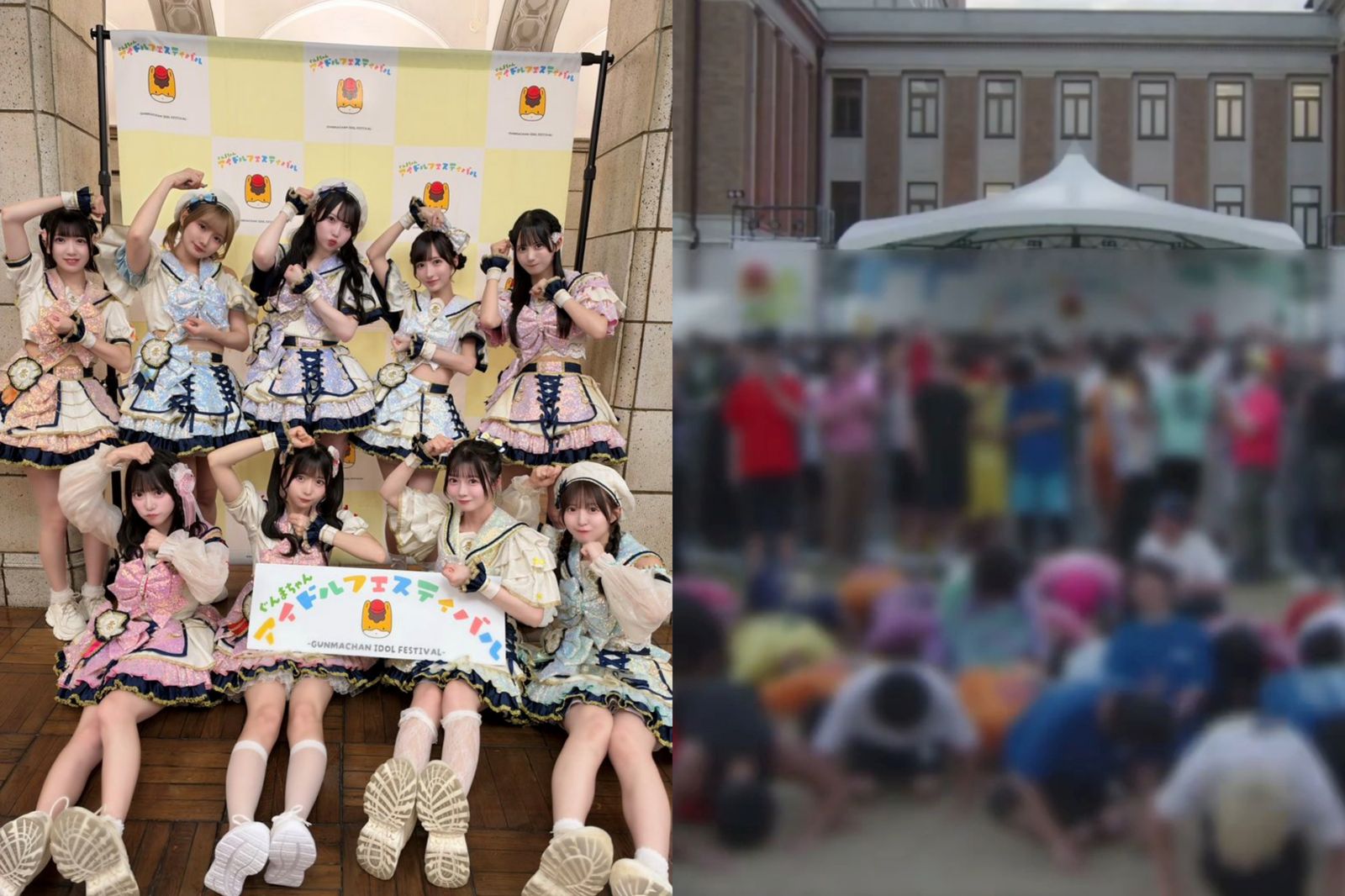 FES☆TIVE參加「群馬醬偶像音樂祭」唱一半被喊停,疑似鬧事群眾則突然跪下磕頭。圖/翻攝自X@FESTIVEofficial、翻攝自X