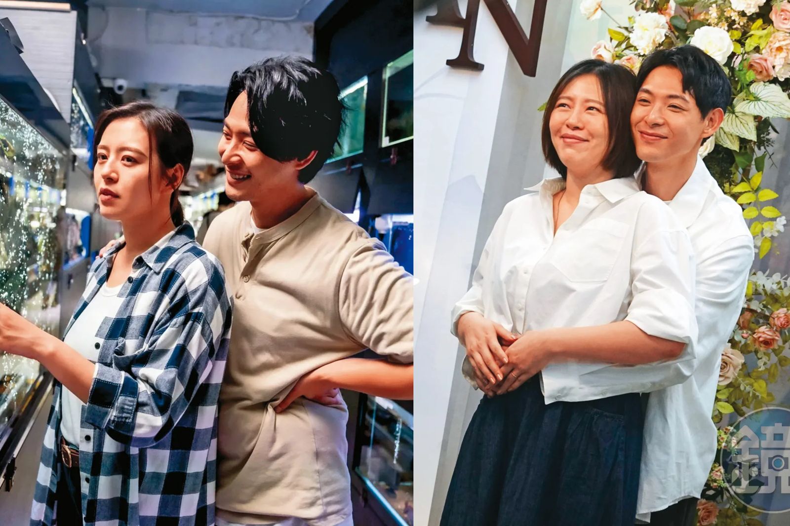 連晨翔、劉品言因合作《舊金山美容院》結情緣（左圖）。登記完連晨翔還環抱妻子開心在背板合照（右圖）。TVBS提供、翻攝《鏡週刊》
