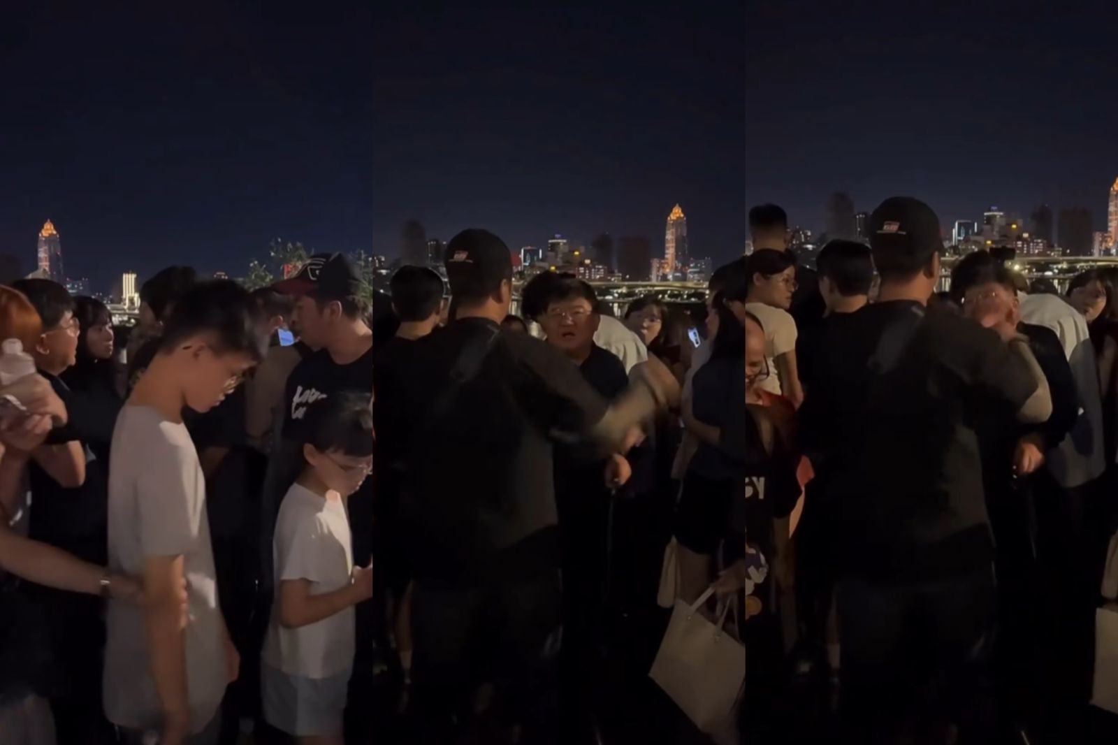 2人先是各說各話（左），因怒火無法消退，黑衣男使出右勾拳攻擊（中、右）。圖／翻攝自Threads@gui.yue_iove