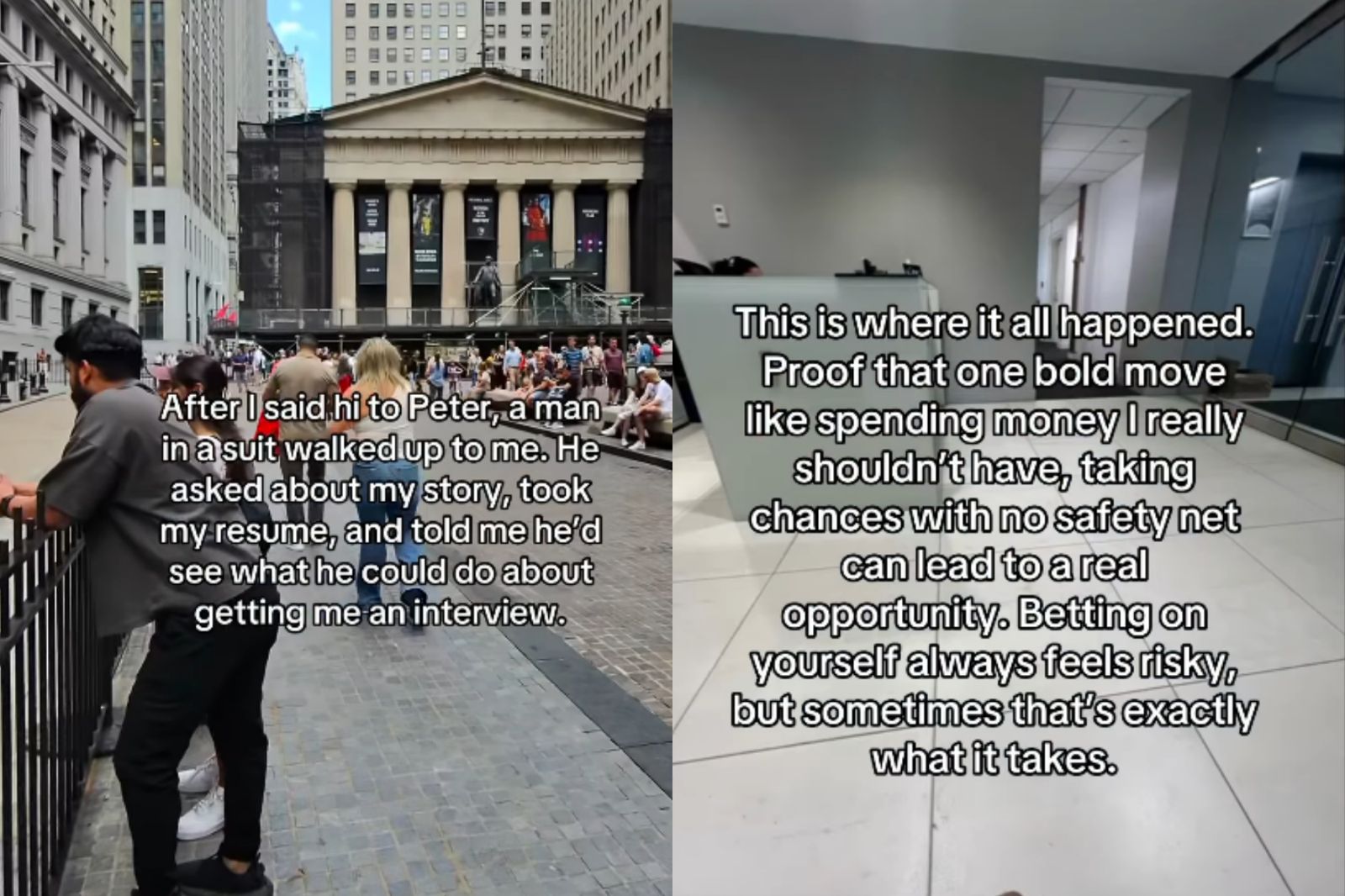 男子至華爾街舉牌找工作後,與一家IPO企業合夥人進行面試。圖/翻攝自IG@samrabinowitzz