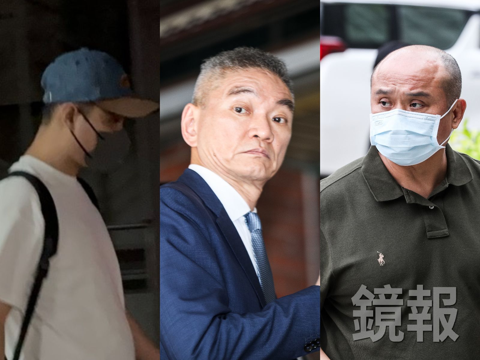 內湖建商恐嚇案開庭,竹聯幫旭仁會前會長陳泉偉(左一)、仁堂前堂主許瑞宏(圖中)、四海幫角頭郝廣民(圖右)齊聚開庭。