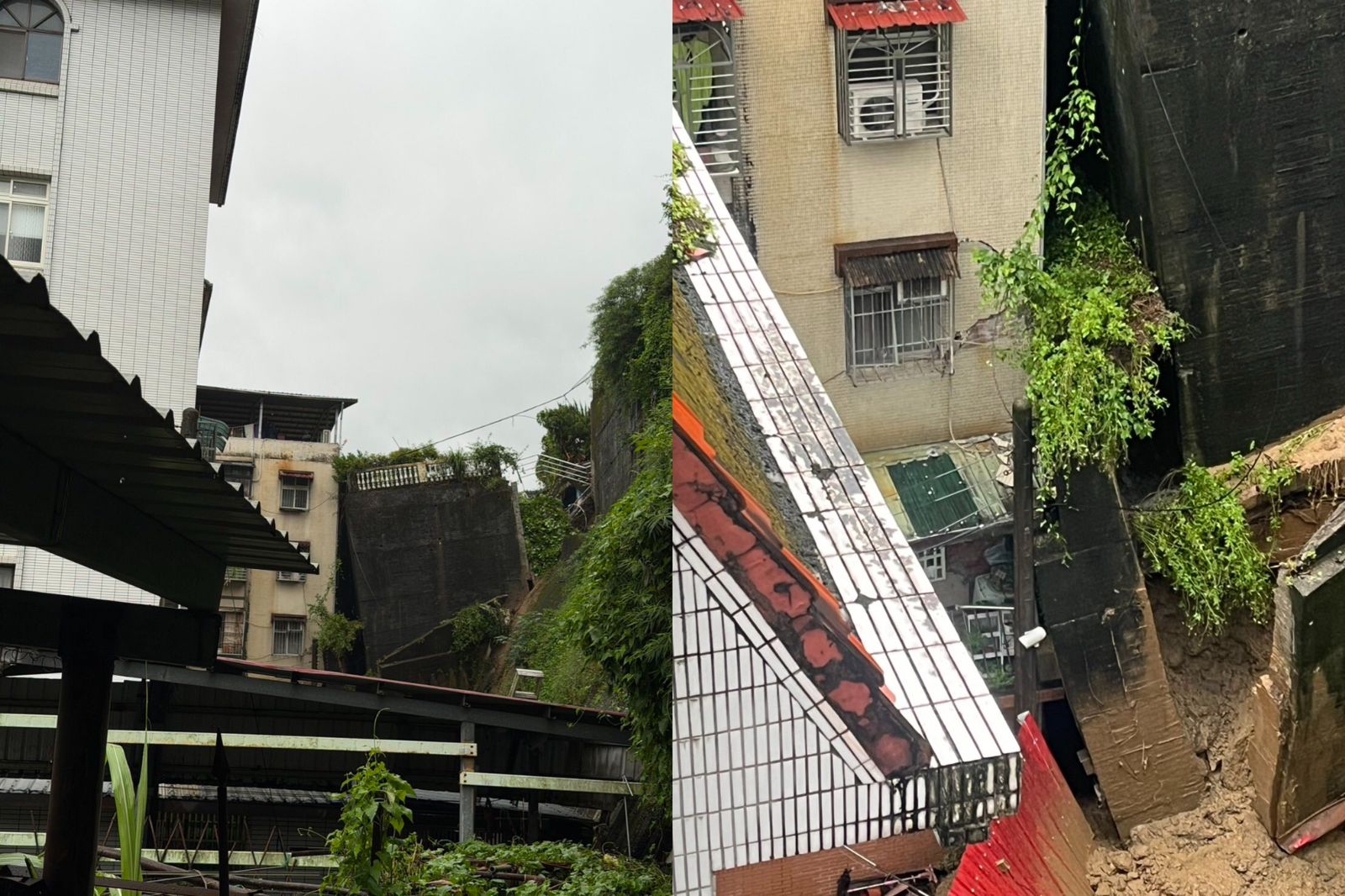 新店錦秀社區擋土牆崩塌。圖/翻攝自Threads@liudaxiong_0713