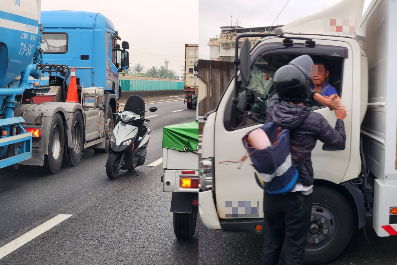 玩命關頭？火爆騎士逆向飆國道擋路中　爬車攀門「大戰貨車司機」驚險畫面曝