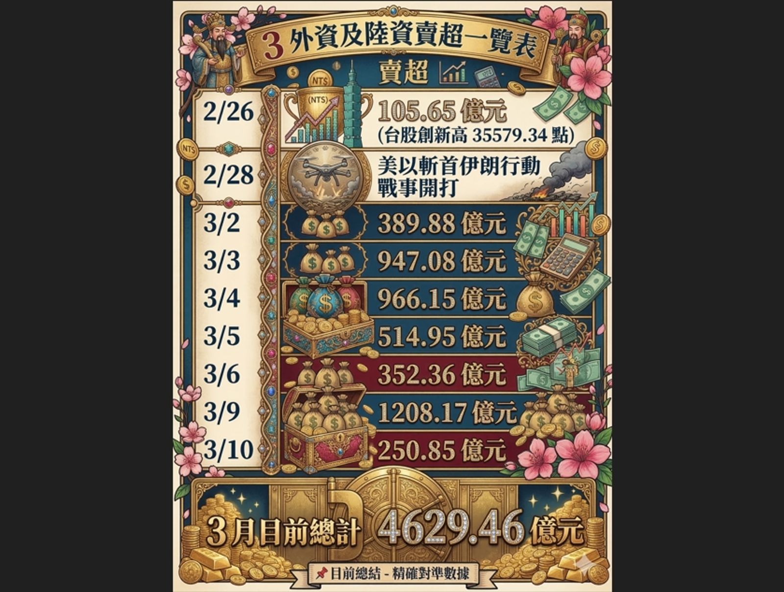 外資3月天天倒貨　已從台股提款4629億元