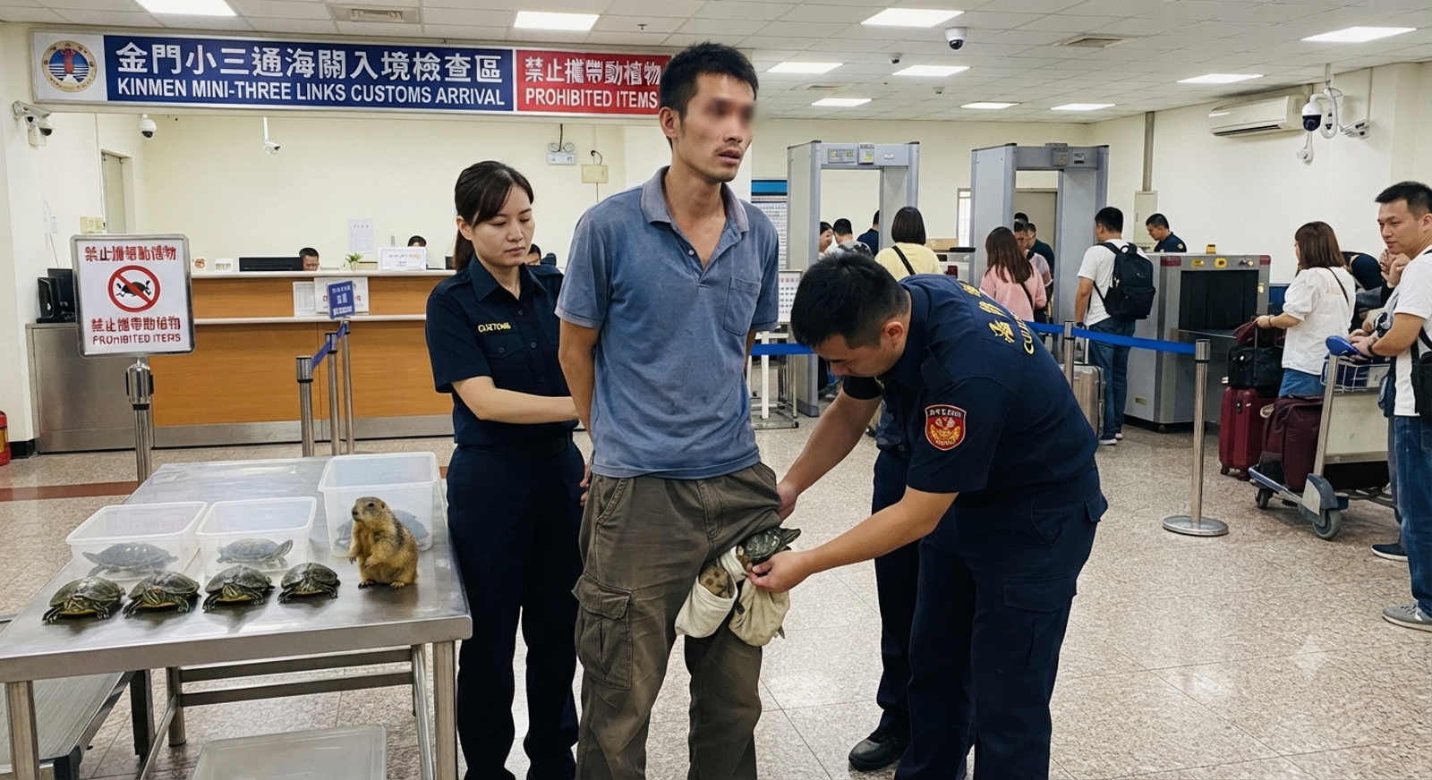 「大包」到不自然!金門列管男跨下塞8龜1鼠 海關一摸傻眼:還在動...