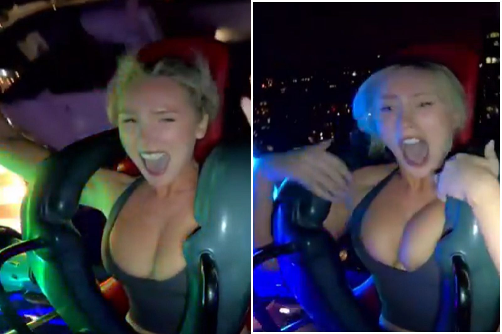 妹子坐雲霄飛車　啊！胸前「安全氣囊」正常發揮