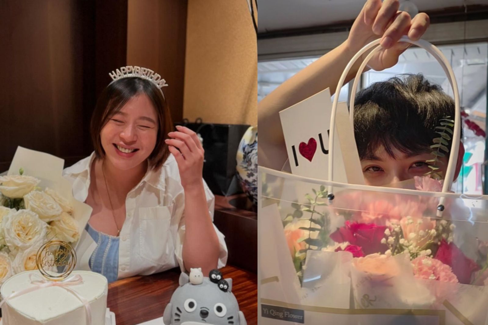 連晨翔（右）今年幫劉品言（右）過生日，在臉書甜蜜放閃。翻攝hsiang_5208 、esther88 IG