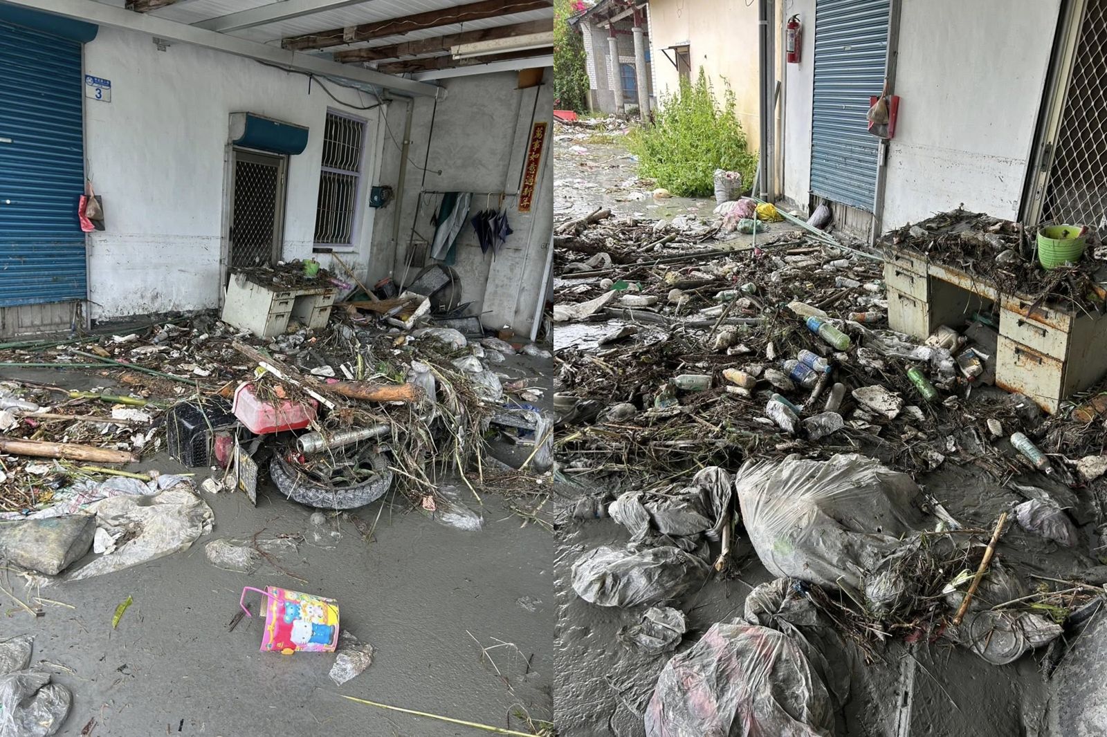 光復鄉居民住家大門堆滿垃圾。圖／翻攝自FB／花蓮同鄉會