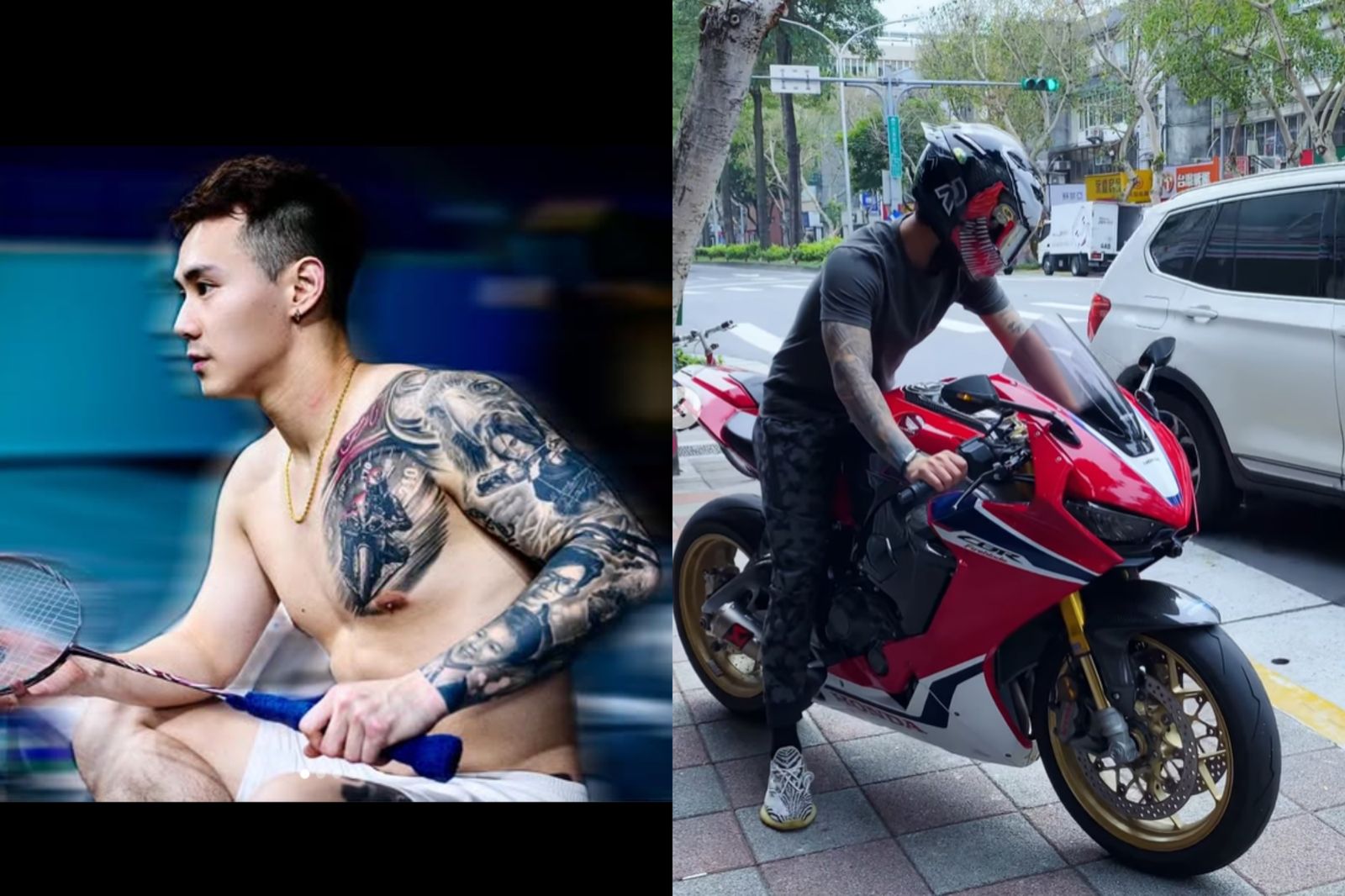 楊博涵身上的刺青是他的招牌象徵,比賽場外也經營重機店副業。翻攝yang_po_han940313 IG