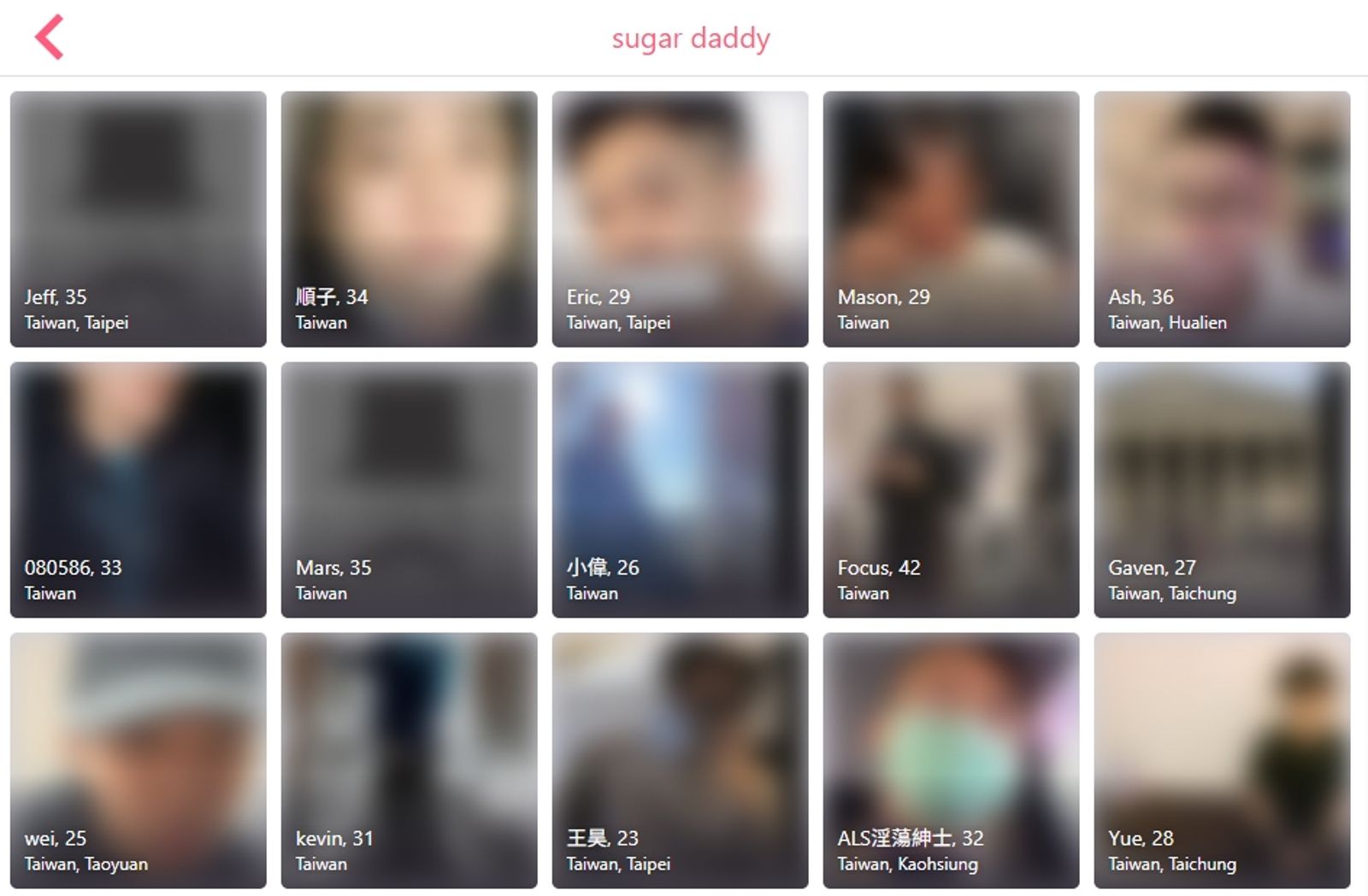 除了照片,包養網站上也有包養者與被包養者的年齡、所在地。圖/翻攝自包養網站官網