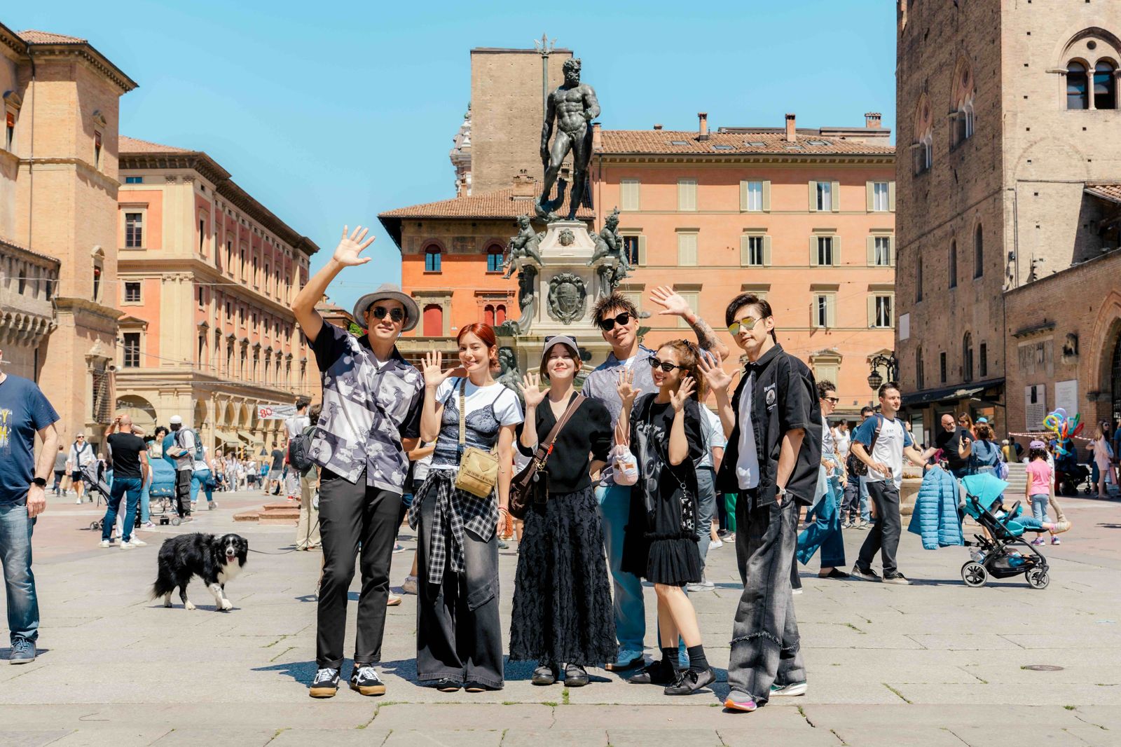 姚元浩（左起）、莎莎、白安、郭泓志、吳映潔、包偉銘來到義大利。好看娛樂提供