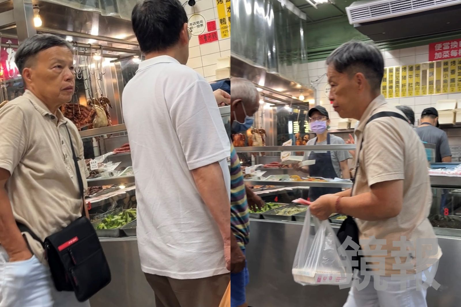 王小棣靜靜等在人龍裡，排隊購買便當當晚餐。讀者提供