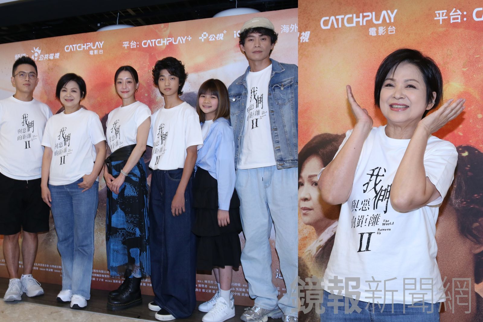 導演林君陽（左起）、楊貴媚、謝欣穎、白潤音、鄭又菲與黃鐙輝齊聚一堂分享《與惡2》播出心得。董孟航攝