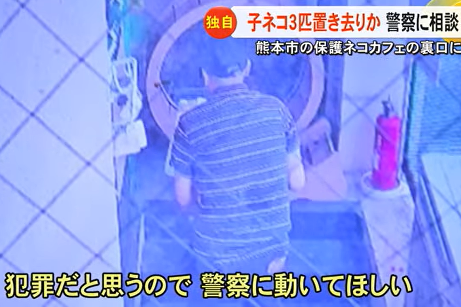 一名男子將箱子放在後門後就離去。圖／翻攝自FNNプライムオンライン