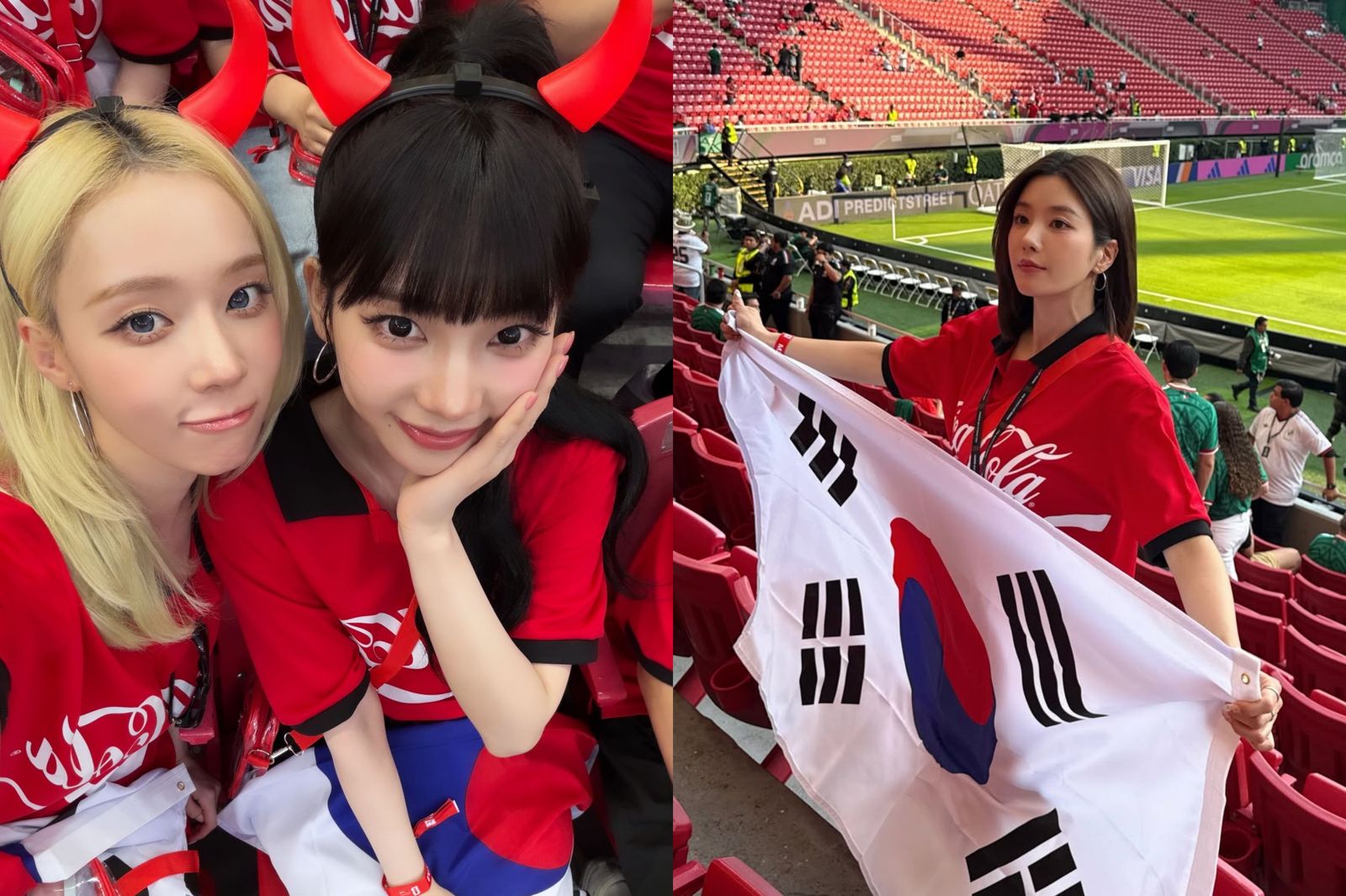 世界盃轉播捕獲2女神!Karina、Winter賣力揮太極旗美暈觀眾 「女彈女王」權恩妃也來了