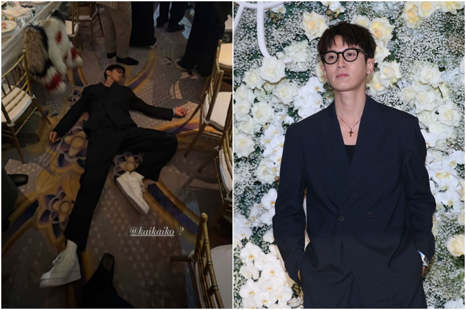 柯震東直接在婚禮現場躺地。董孟航攝、翻攝IG ＠kaikaiko
