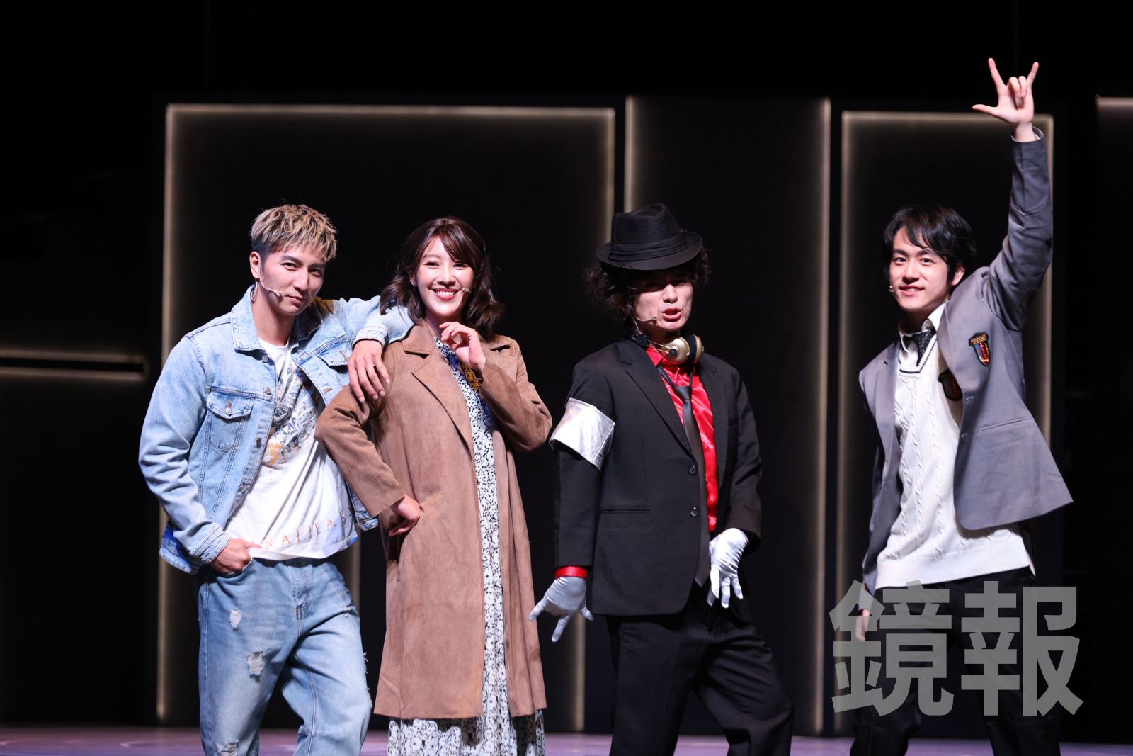 楊奇煜（左起）、方宥心、唐從聖、鎮萬鈞合作演出舞台劇。劉耀勻攝