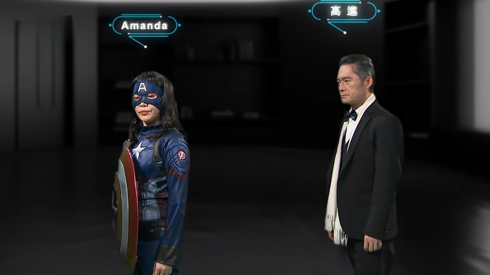 江國賓(右)、林秀玲(左)在《願望》中飾演反派,雙雙進入AI虛擬遊戲世界。三立提供