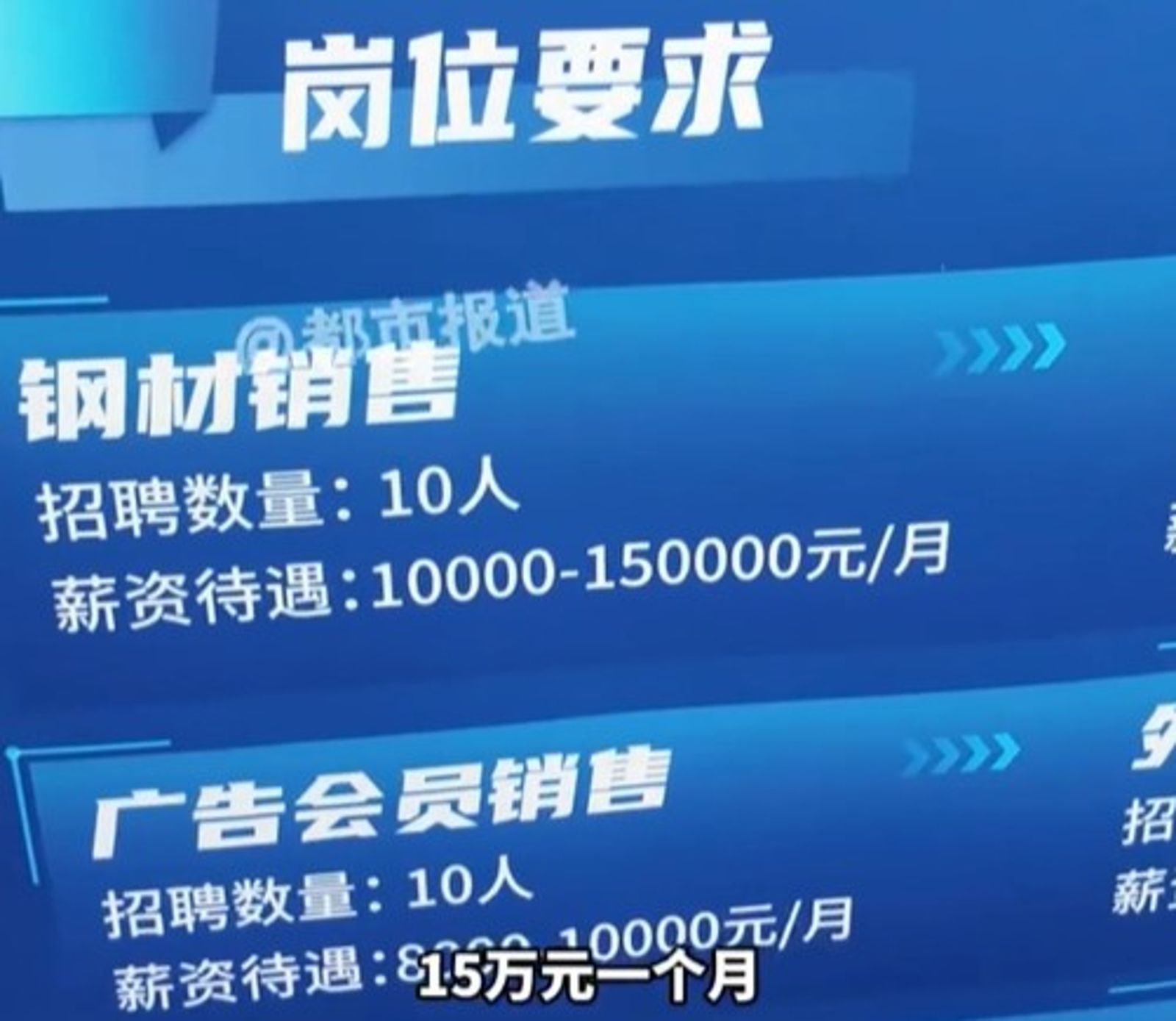 中鋼網招聘鋼材銷售，月薪最高可達15萬元人民幣。圖／翻攝自微博