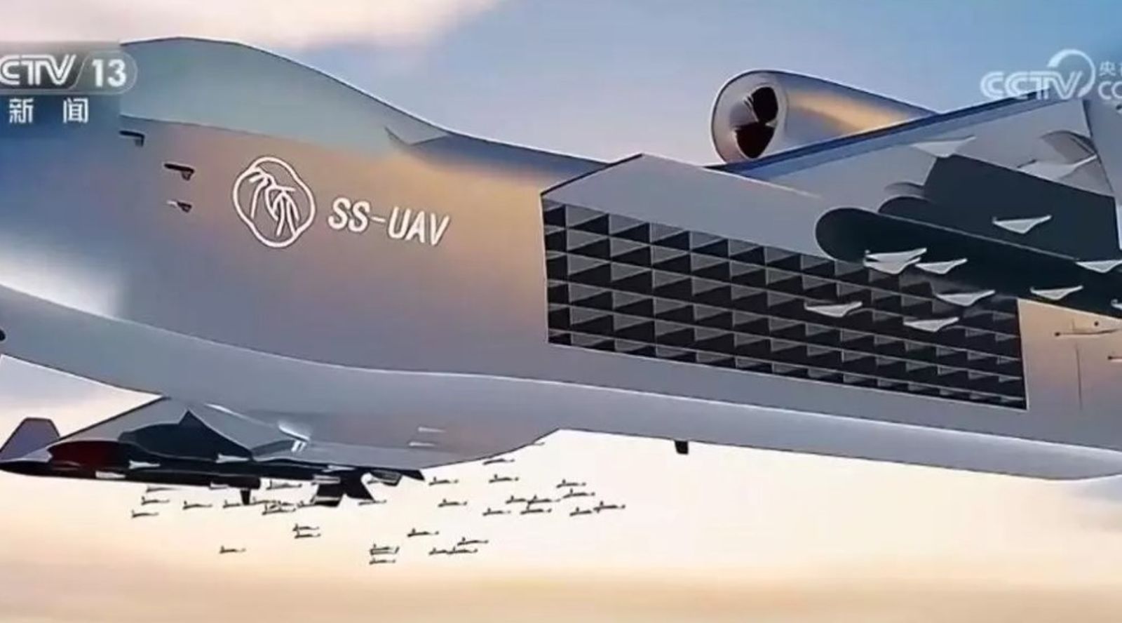 中國剛剛試飛成功的九天無人機，機身內配備任務酬載艙，能釋放大量的小型無人機，宛如是能在天空飛行的無人機母艦。網路截圖