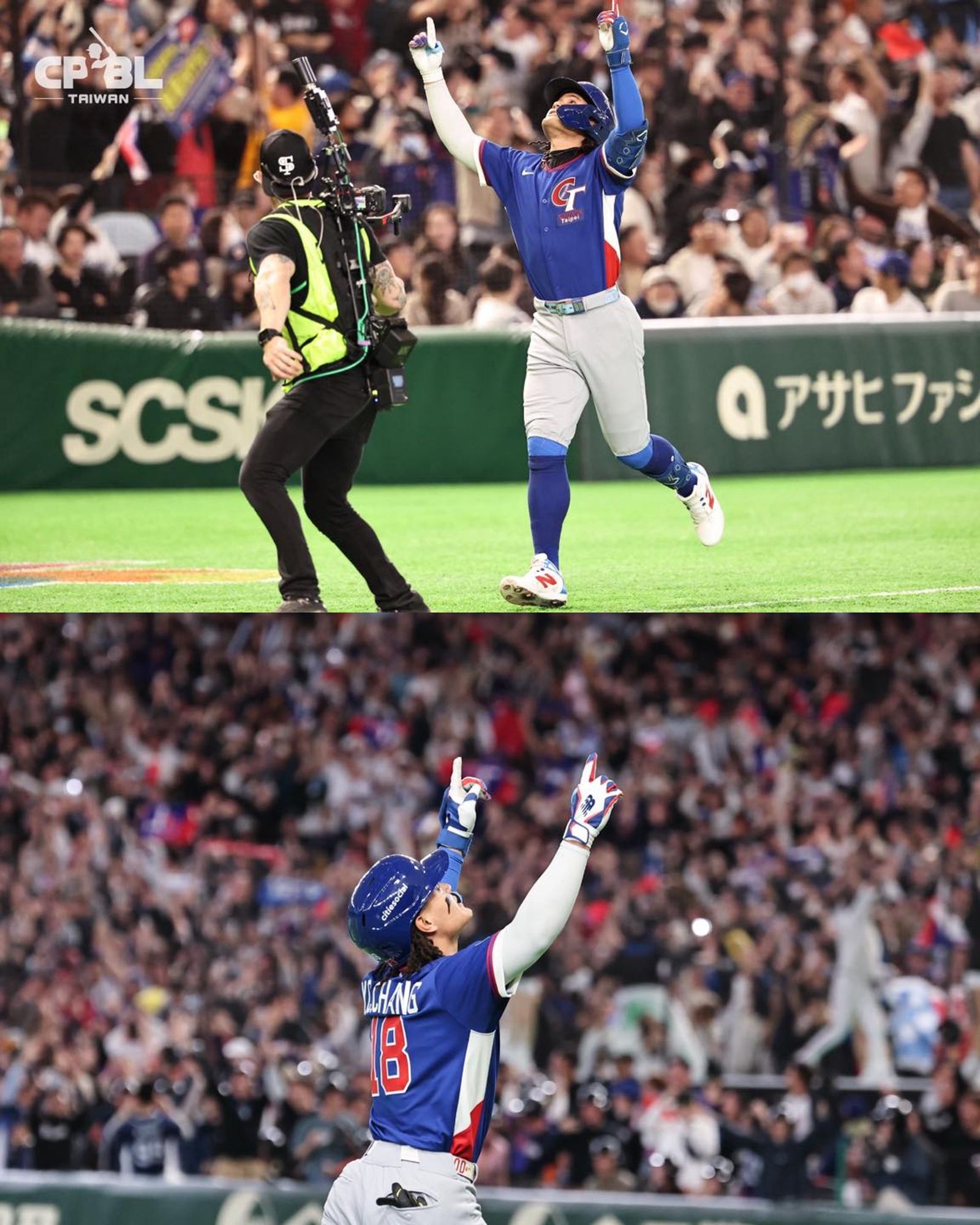 張育成面對韓國手柳賢振的直球，直轟出全壘打牆外。圖／CPBL