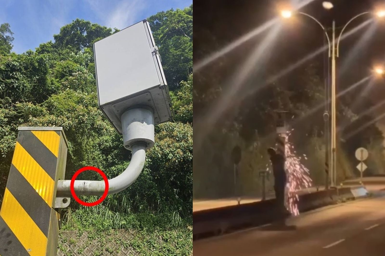 現代廖添丁?不滿被拍超速 他深夜砂輪機「火攻測速桿」 警現場勘驗驚:快倒了