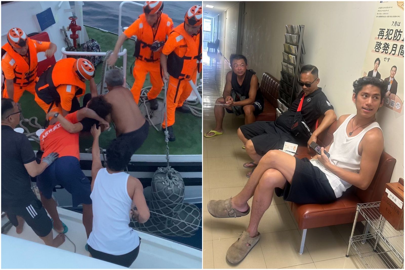 朱軒洋在海上幫忙救援中風婦人。翻攝臉書