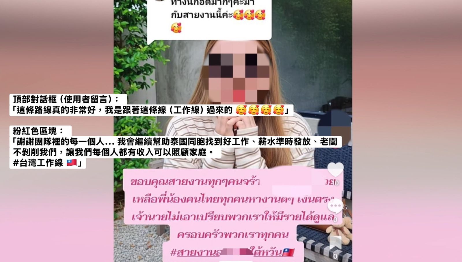 非法跨國人力仲介集團拍攝農場美女圖廣告，佯稱來台農作輕鬆又高薪。翻攝畫面