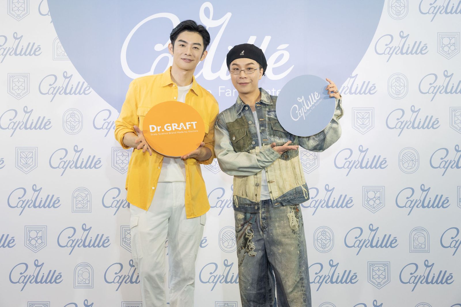 蕭子墨(左起)、派翠克出席保養品牌開幕記者會。Caprillé 卡布里提供