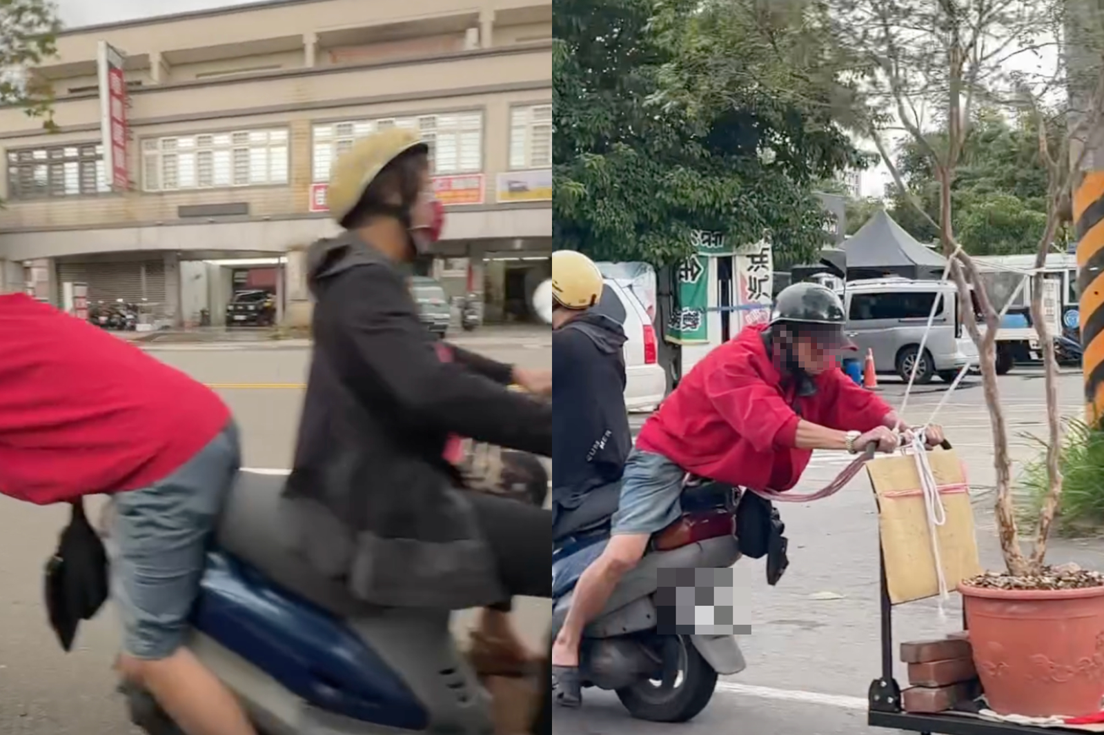 台灣機車載得下全世界！桃園阿伯「向後45度」拖盆栽上路　高難度動作遭開罰