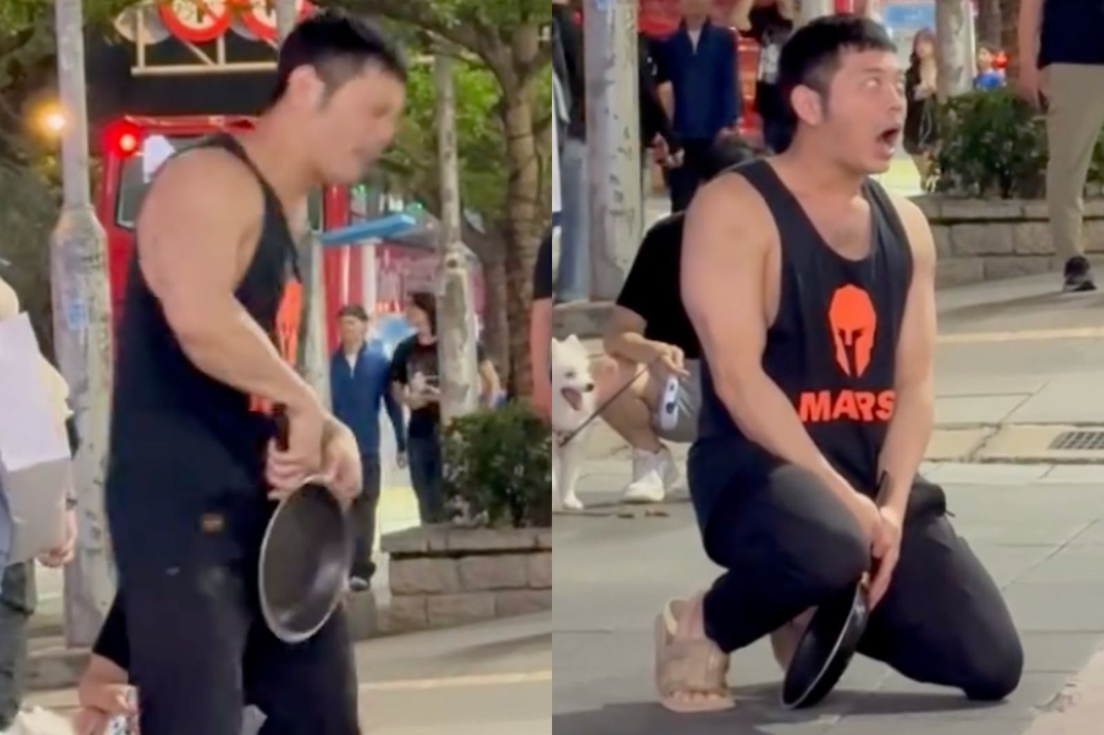 自嘲社會亂源！網紅信義區表演「鐵鍋敲蛋」路人驚呆　網友歪樓：撞臉「他」