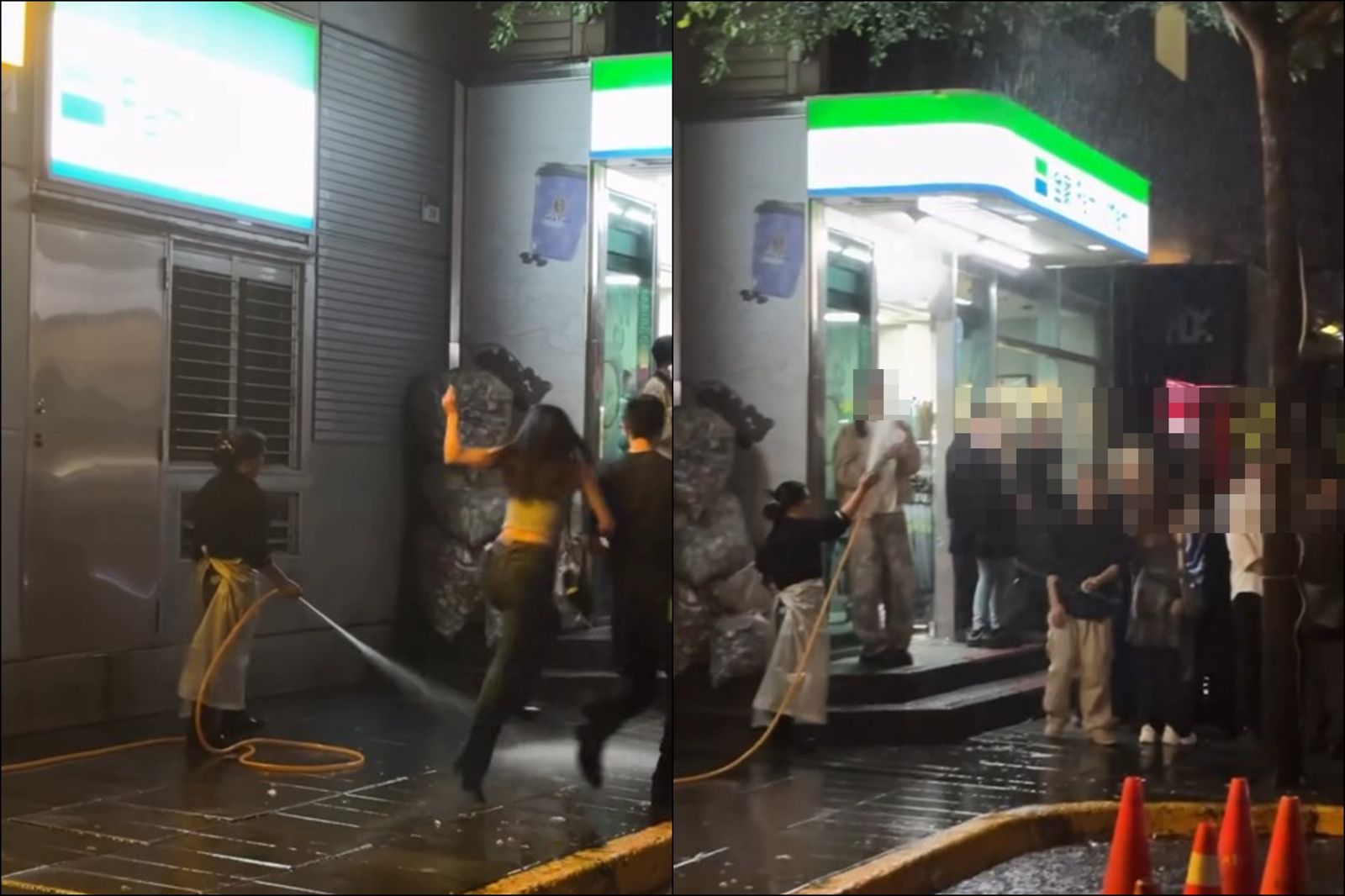 一對男女朝阿姨清洗的地面前迅速踩過。圖／翻攝自Threads