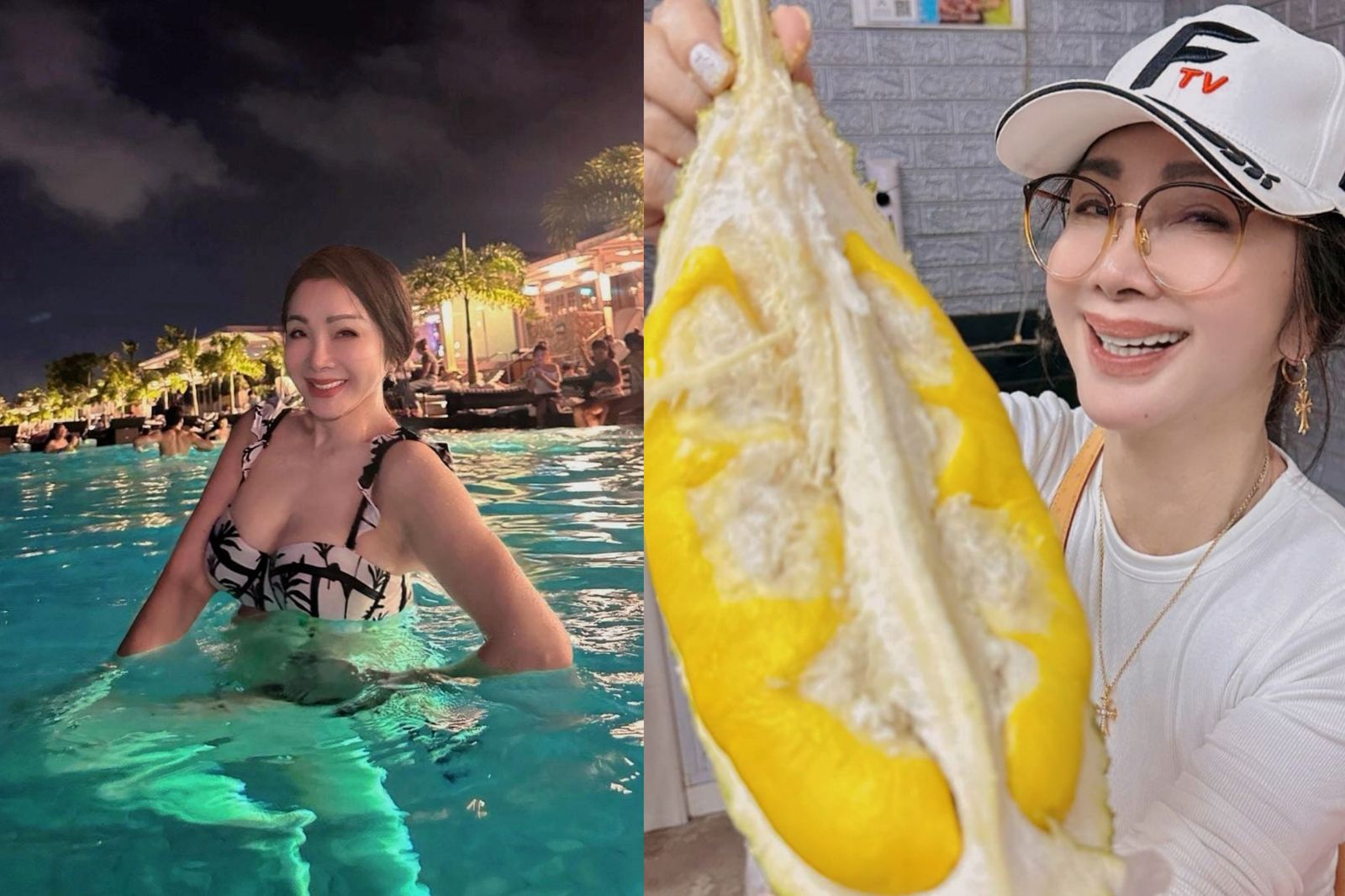 陳美鳳泳池曬比基尼辣照 榴槤配夜景笑喊每天都想來一次