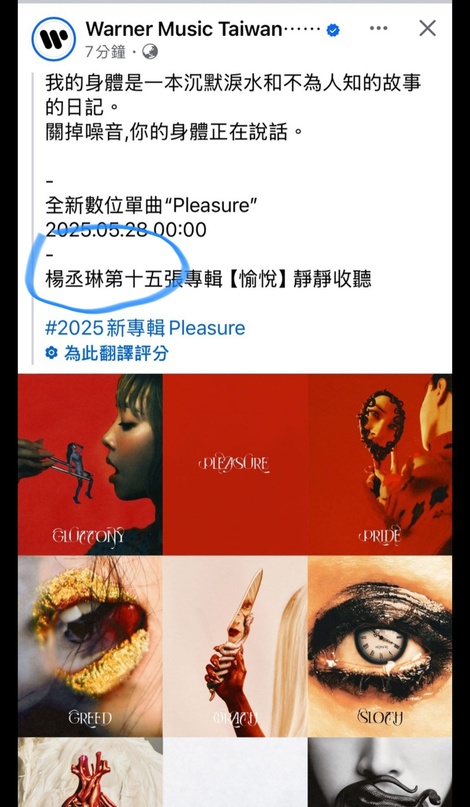 蔡依林的新歌宣傳頁面，竟將歌手姓名誤植成楊丞琳。翻攝華納音樂臉書