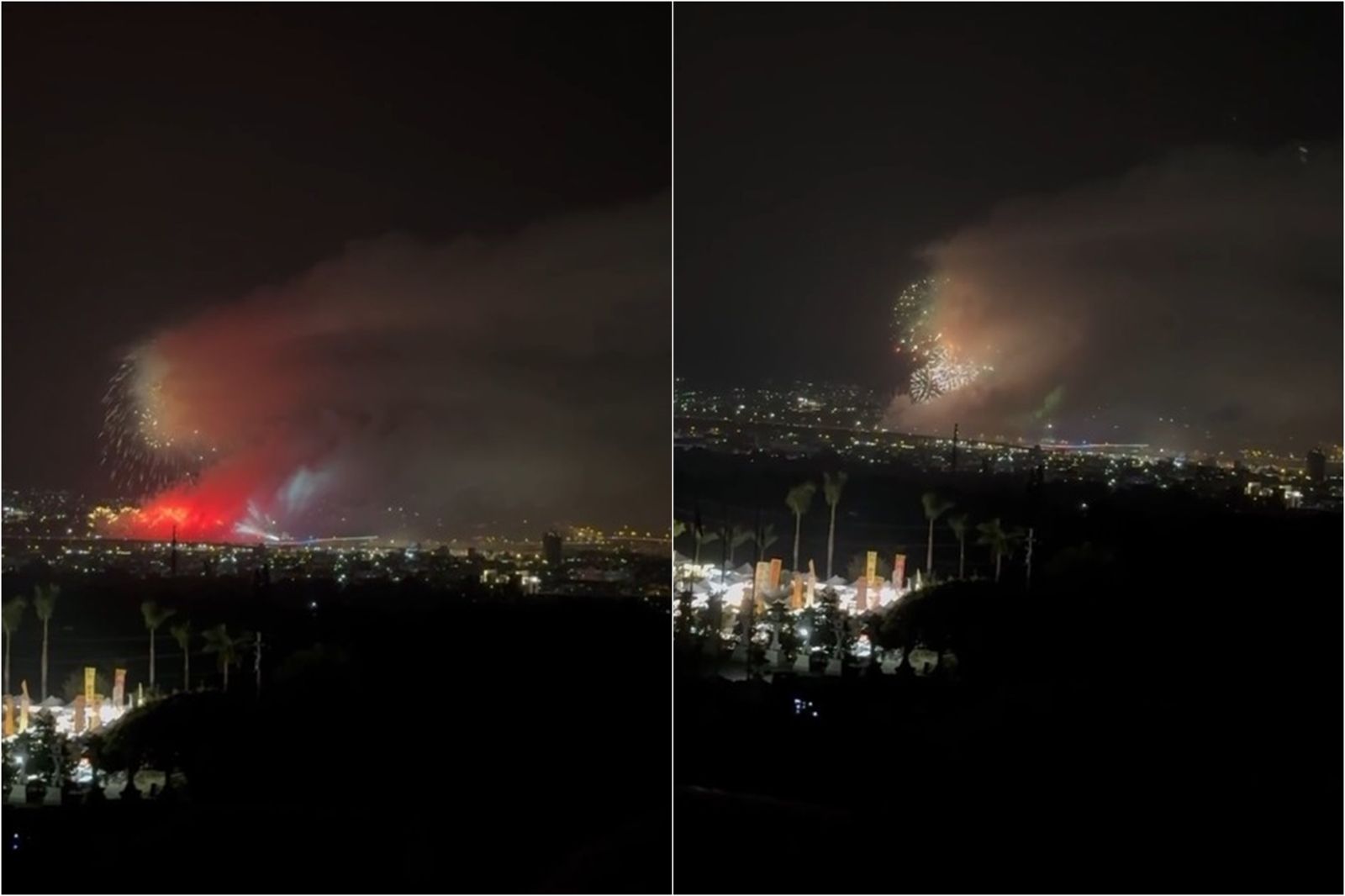 國慶焰火藏在煙霧之後。圖/民眾陳先生提供