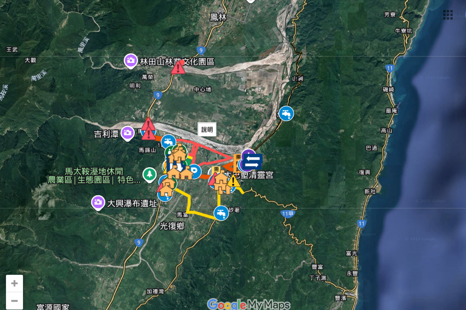民眾自發整合資訊，推出「光復鄉救災資訊整合地圖」。圖／光復鄉救災資訊整合地圖