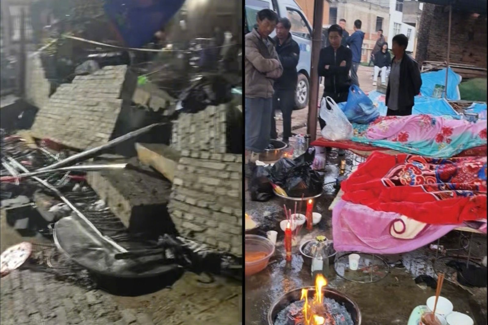 喪禮外的圍牆轟然倒塌,帶走6人性命。圖/翻攝自微博/澎湃新聞