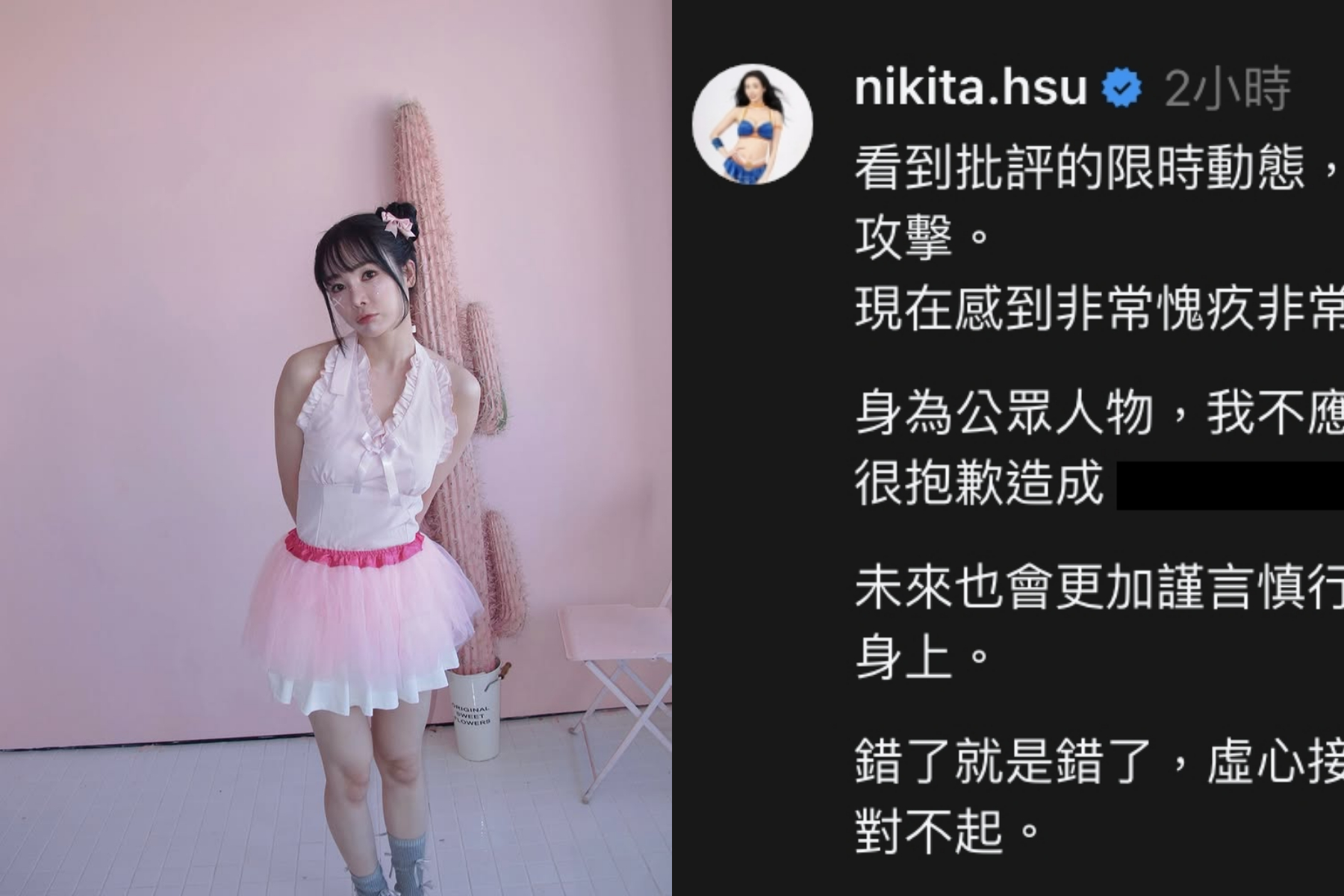 舒子晨情緒失控「私訊罵網友」　公開致歉：不應該做出太妹行為