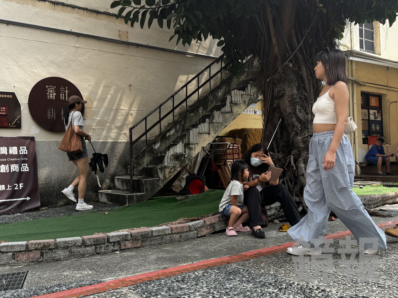 地方粉專「台中覺醒」拍攝的大榕樹下無人排隊,也未如網友稱「要打地鋪的程度」。圖/攝影林建鋒