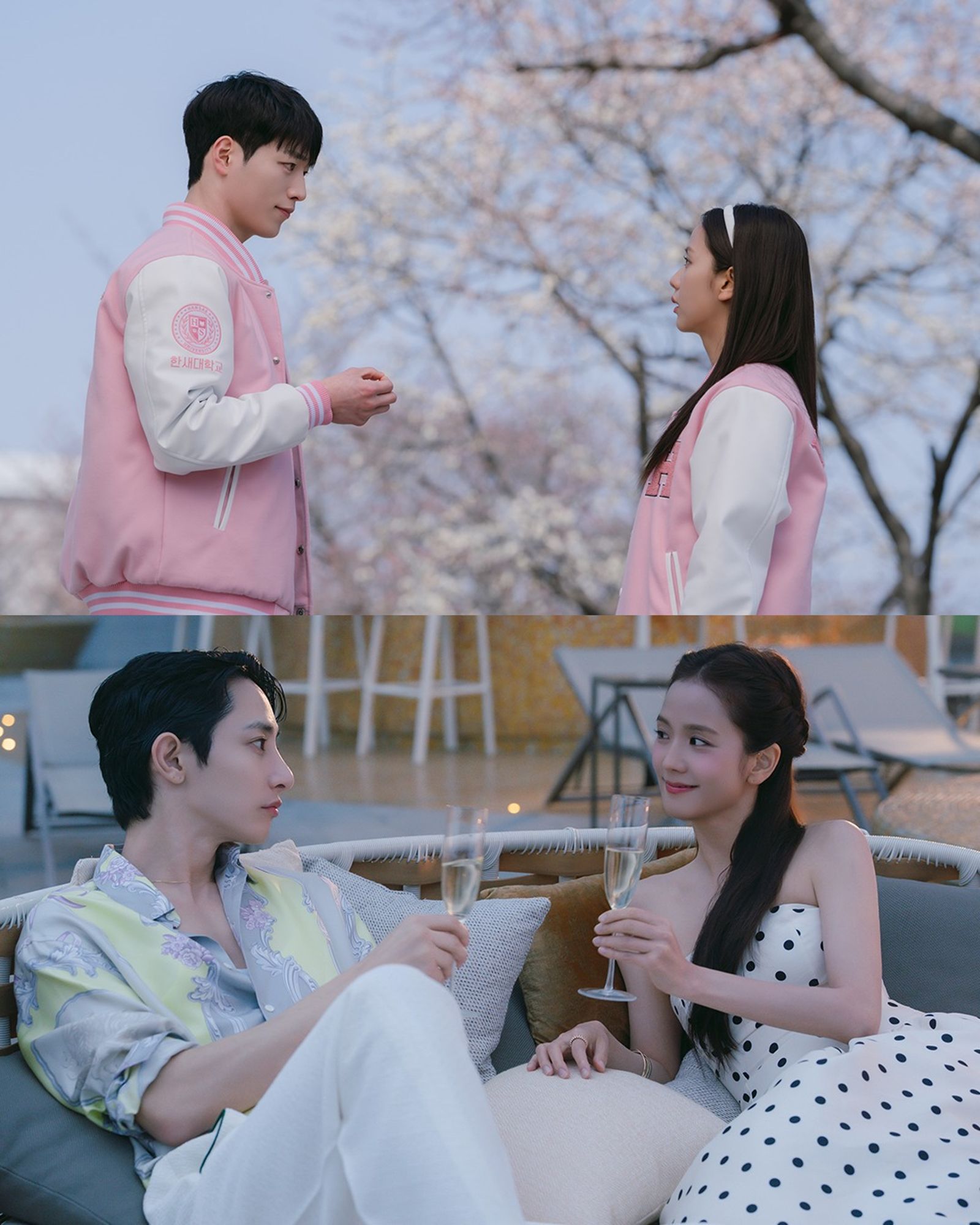 Jisoo劇中遇見徐康俊（上圖左）、李洙赫等虛擬男友。翻攝IG@netflixkr