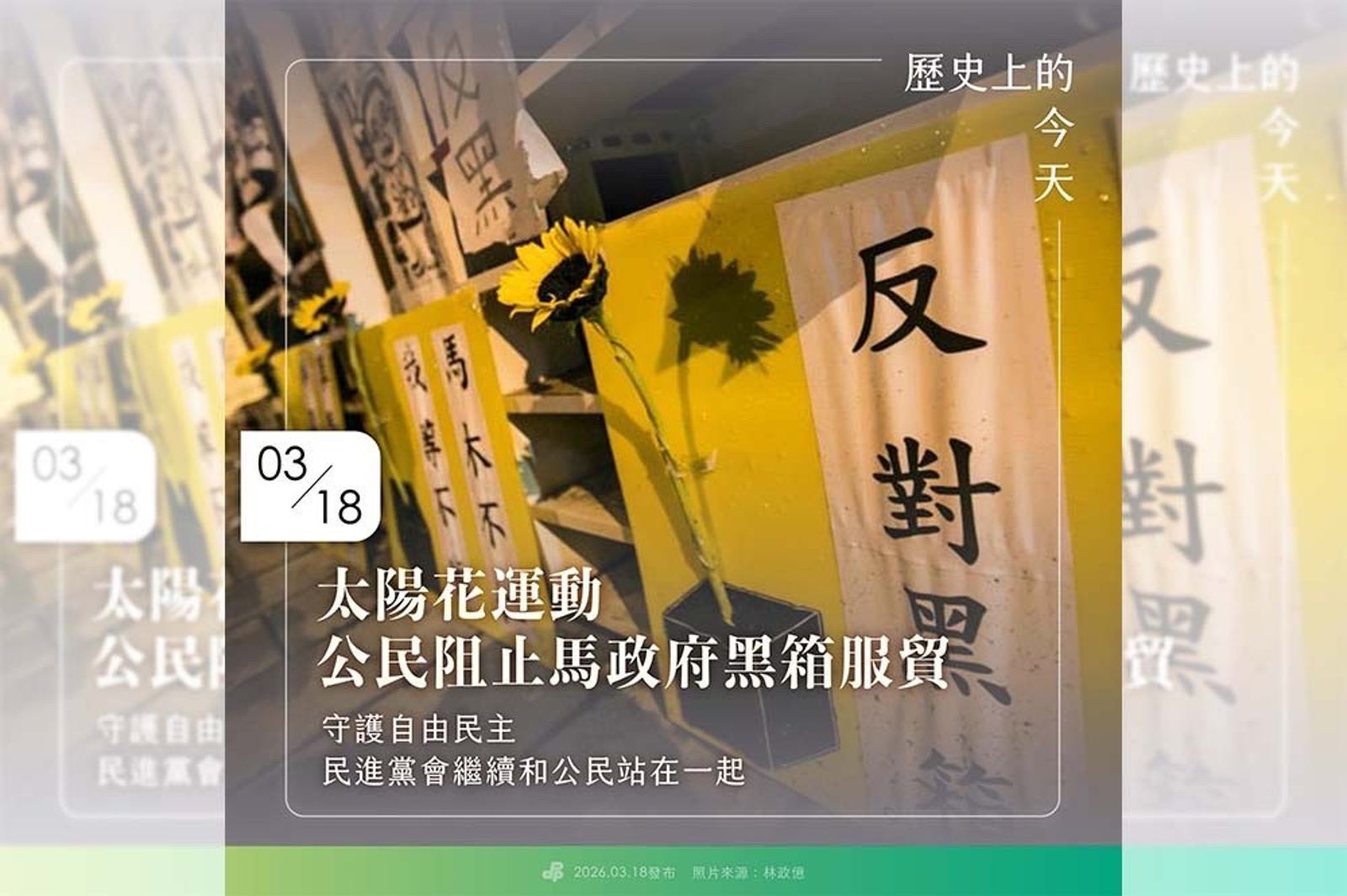 太陽花運動12週年　民進黨：與公民一起守護台灣「不走回被中國鎖住老路」