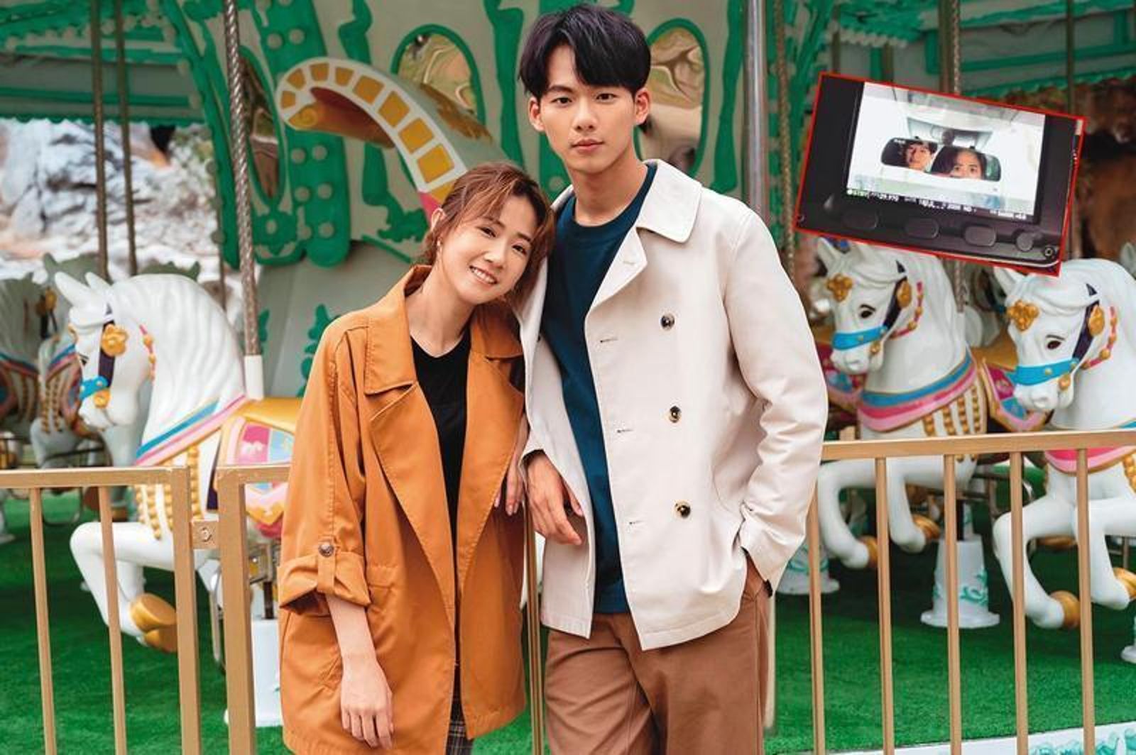 方志友（左）與吳念軒合拍戲劇《粉紅色時光》，戲外流出在車上的曖昧對話。資料照／TVBS提供